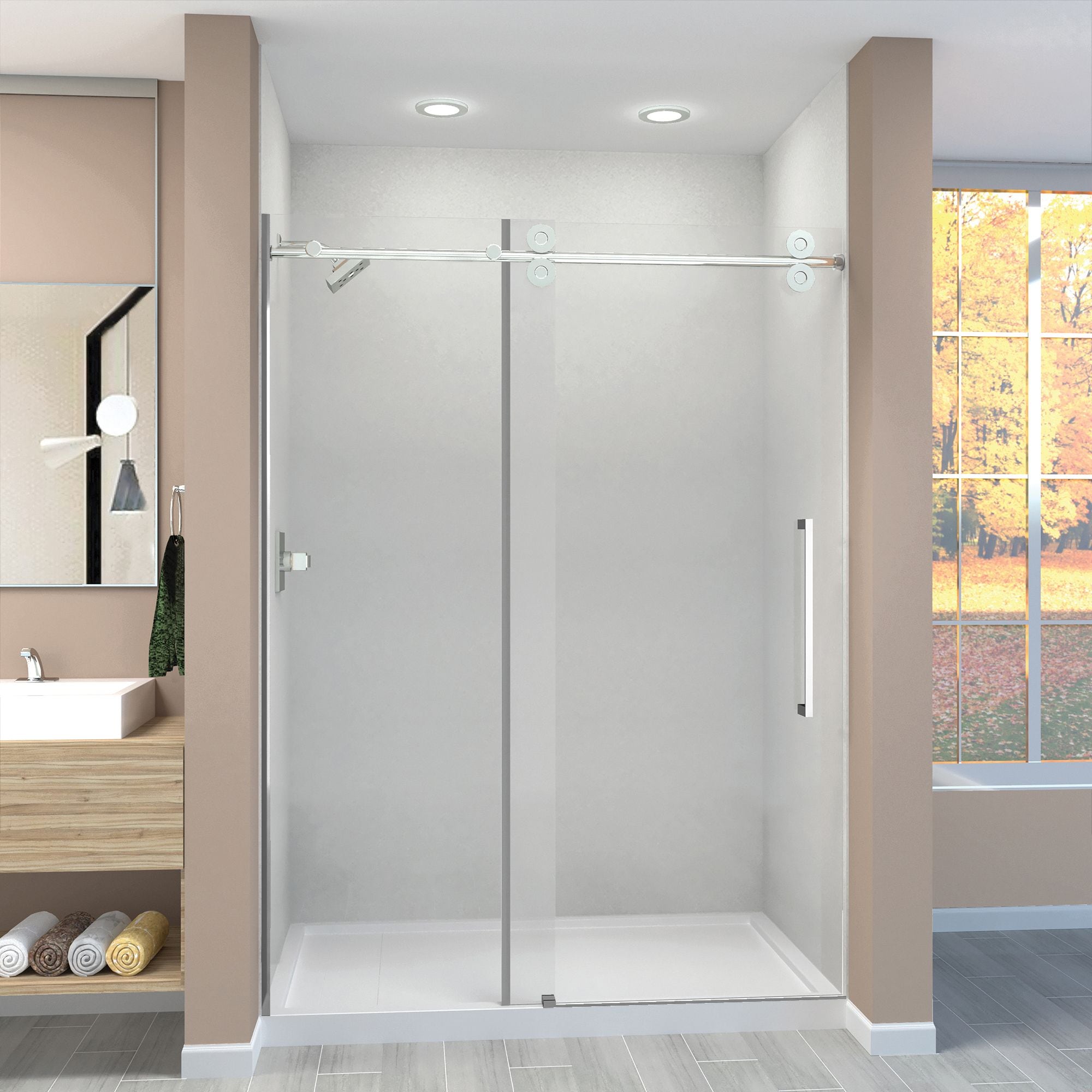 Transolid TPBT608010C-S-PC Teegan Plus Polished Chrome 56-1/2-in to 59-in x 80-in Semi-frameless Sliding Shower Door