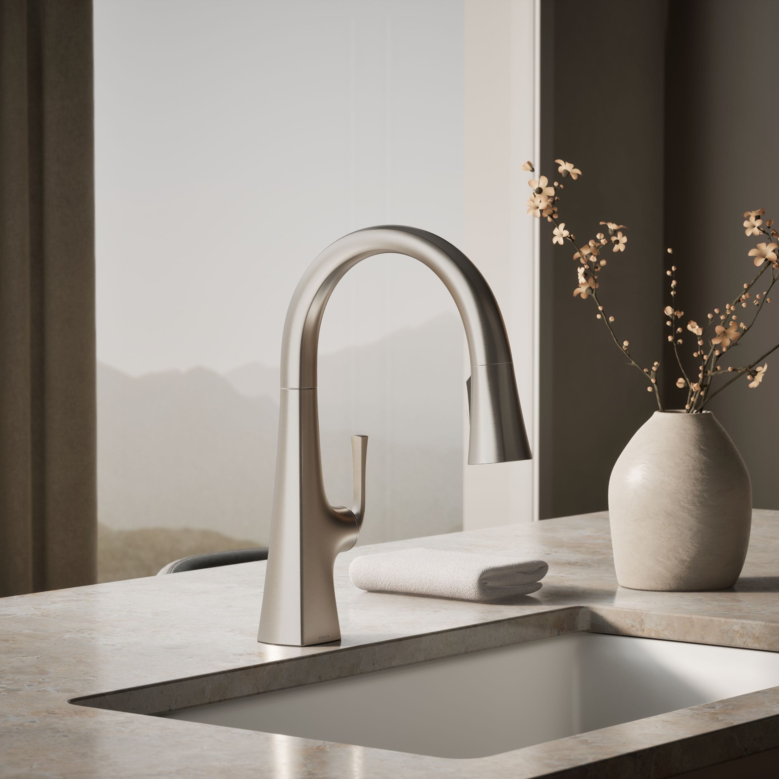 KOHLER Vibrant Stainless Single Handle Deck-mount Pull-down Kitchen Faucet with Sprayer