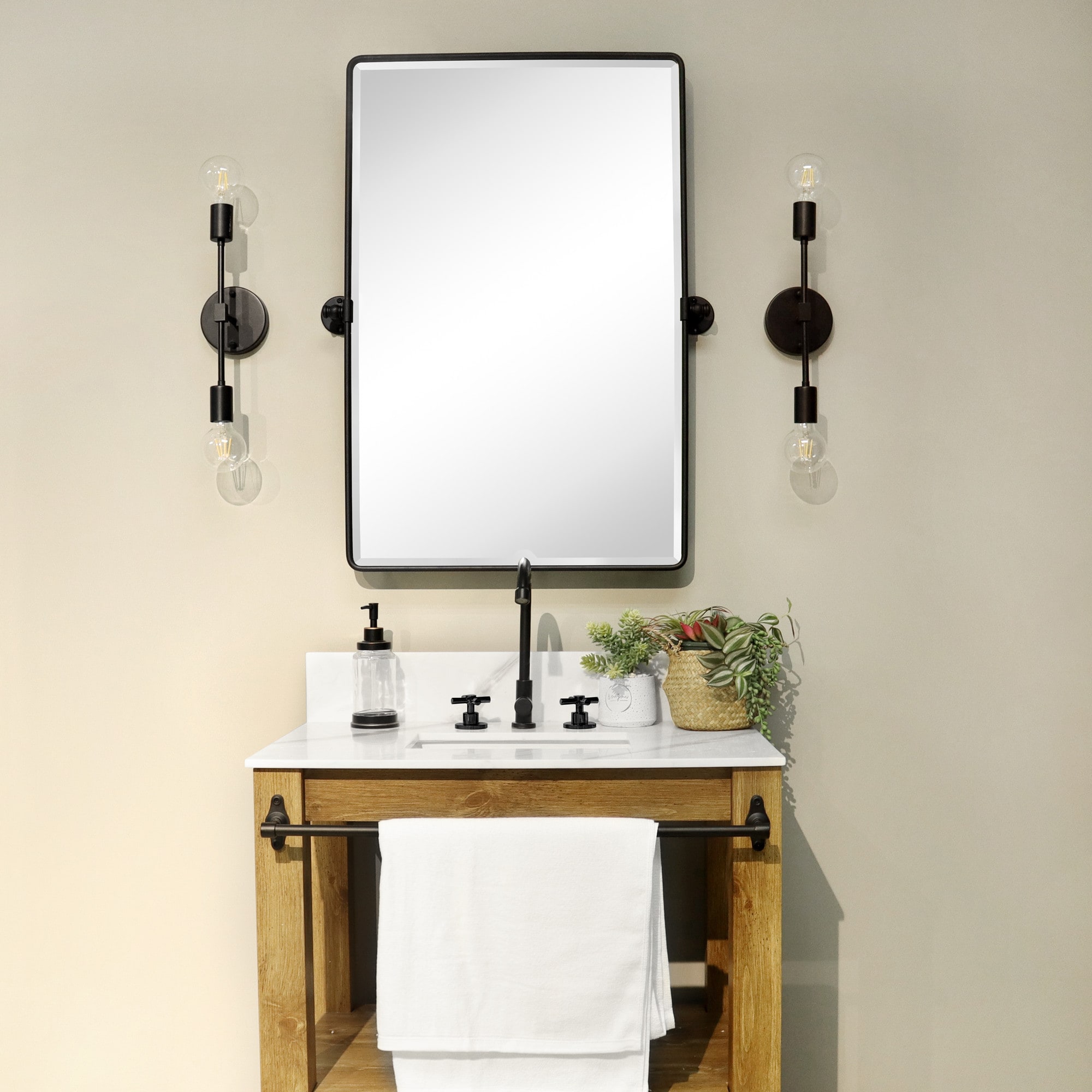 Matte Black Metal Framed Rectangular Bathroom Vanity Mirror 20 x 30