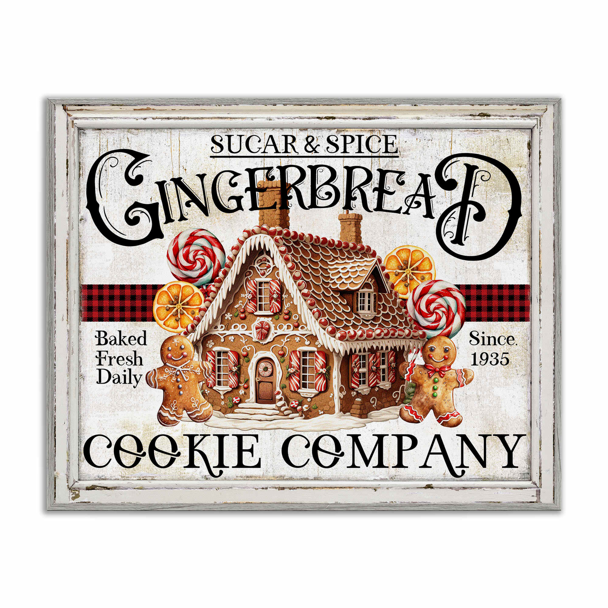 Stupell Industries 198619556275 Gingerbread Vintage Sign Gray Framed Giclee Art 14 x 11