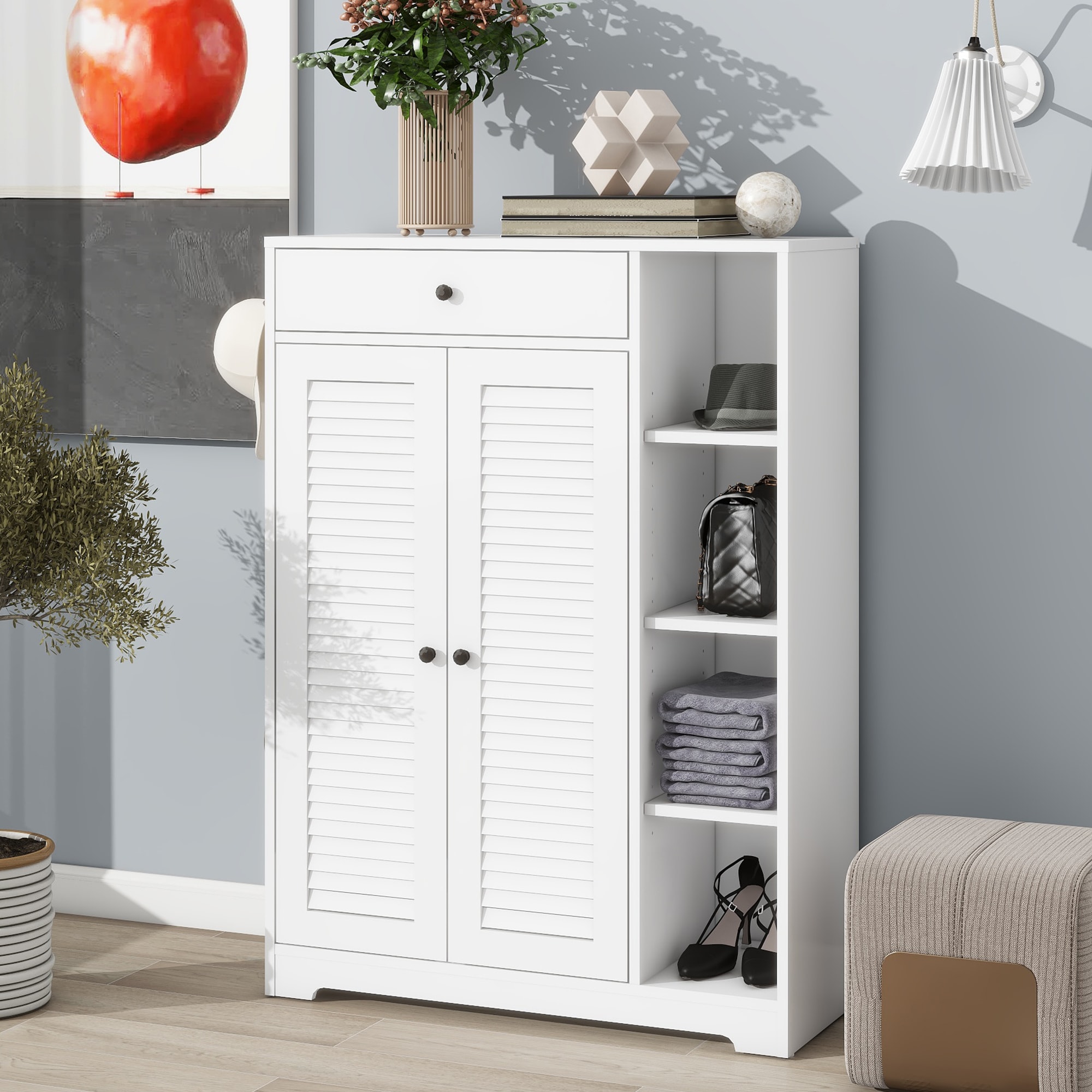 Nestfair WSS40955K 43.3-in H 7 Tier 14 pair White Wood Shoe cabinet