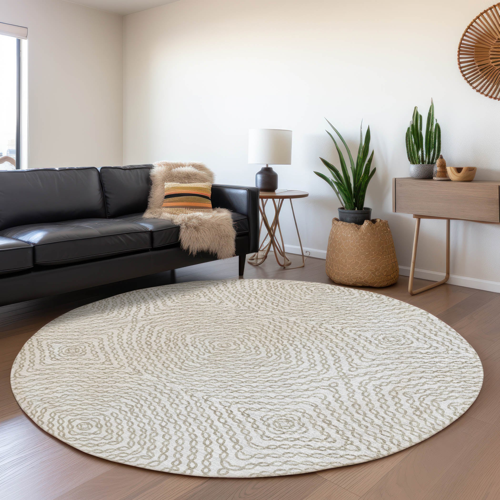 Addison Rugs AMF74LI8RO Mayfield AMF74LI 8 x 8 (ft) Loomed Polyester Linen Round Indoor Abstract Machine washable Area rug