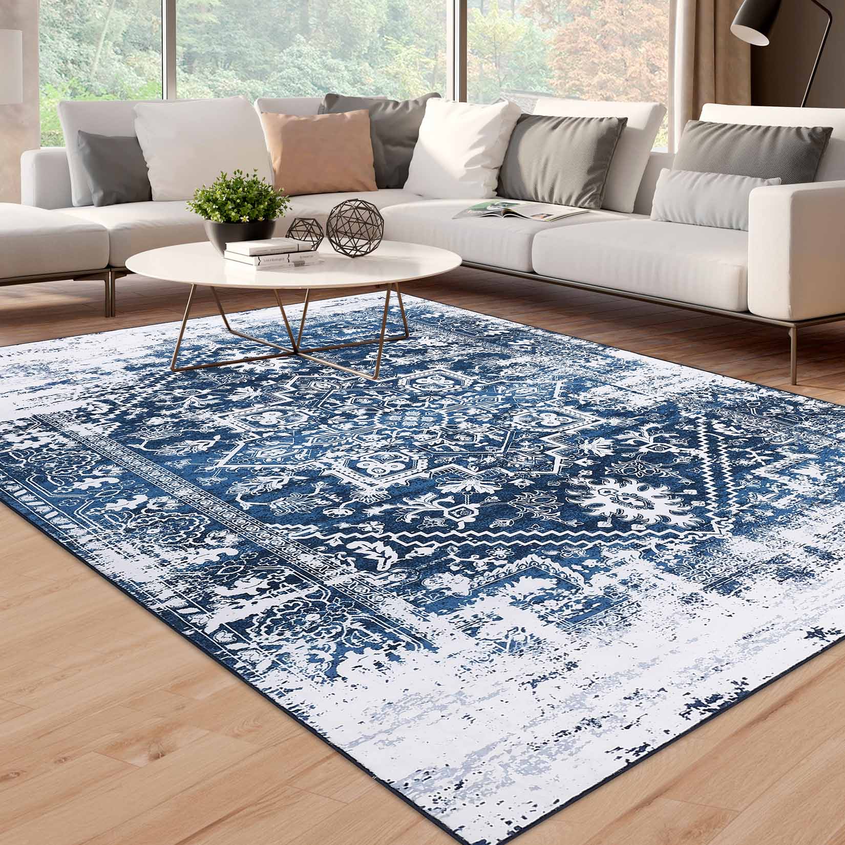 Garvee YXY-LO-PHO-107U2XON 8 x 10 (ft) Loomed Polyester Blue Rectangular Indoor Abstract Persian Machine washable Area rug