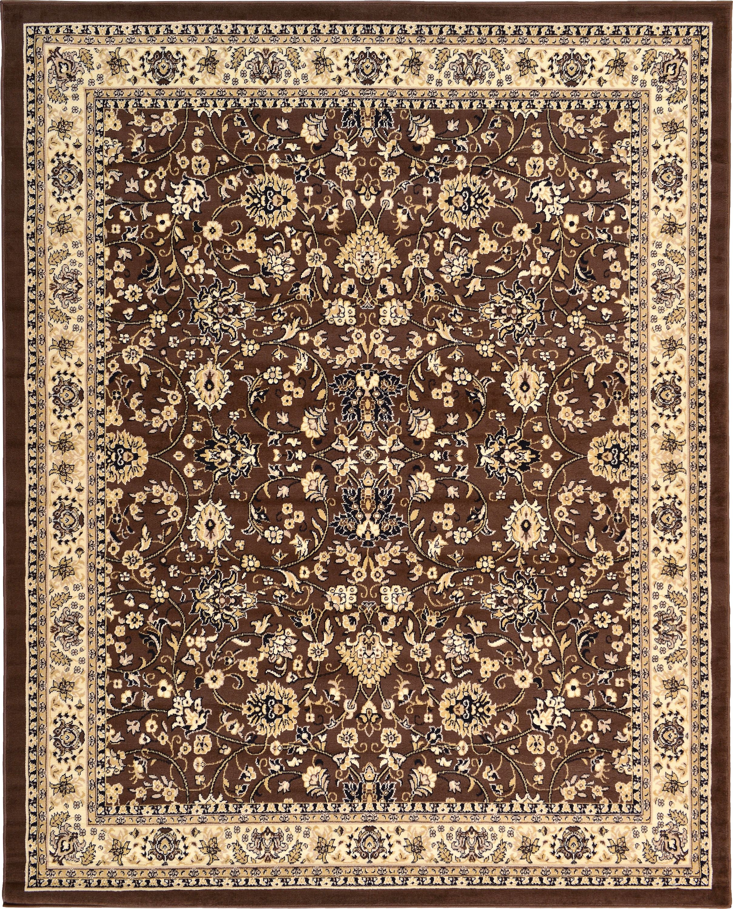 Unique Loom 3119293 Washington Sialk Hill 8 x 10 (ft) Loomed Polypropylene Brown/Ivory Rectangular Indoor Floral/Botanical Vintage Area rug