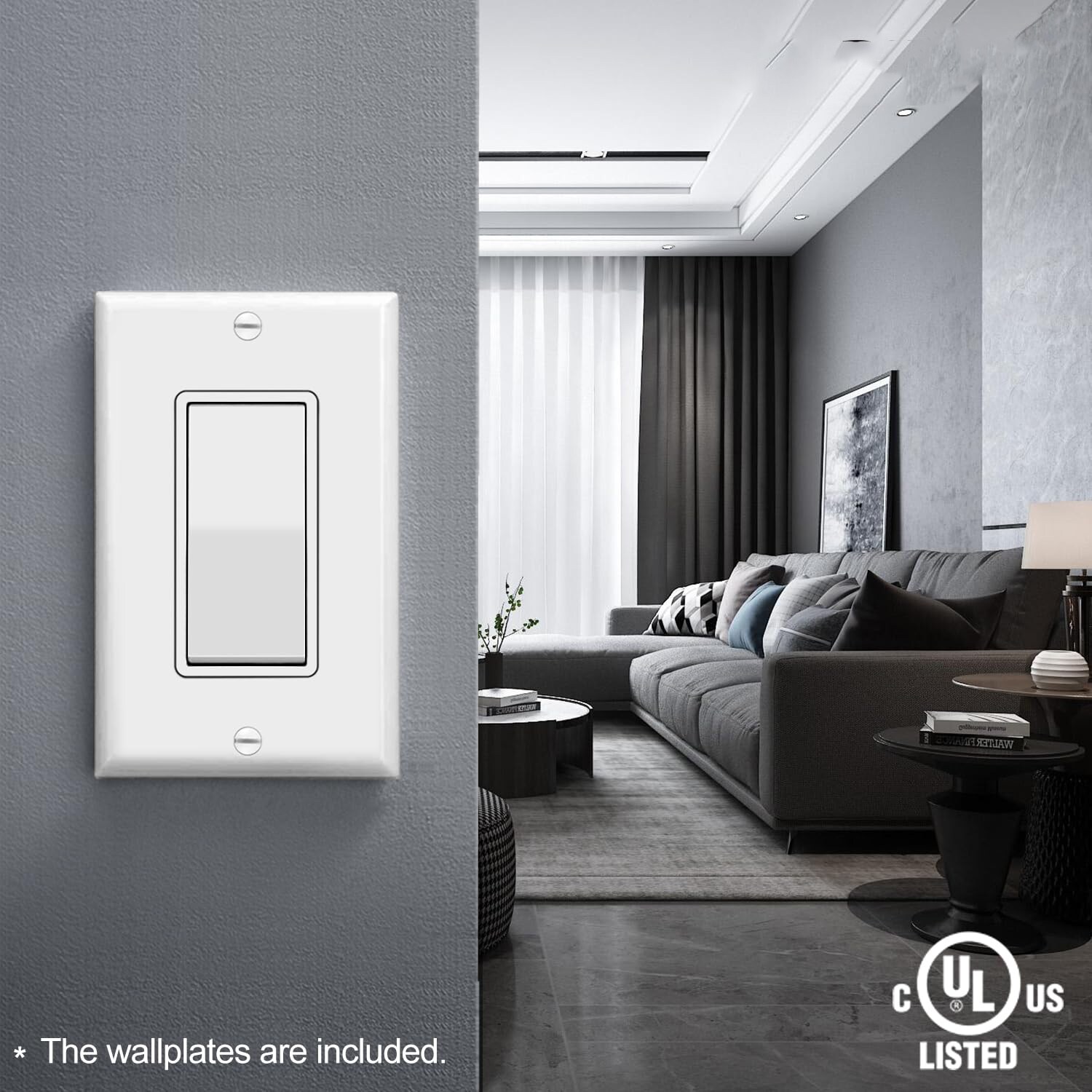 Vrbgify 20 Pack Single Pole Decorator Wall Light Switch with Wallplate ...