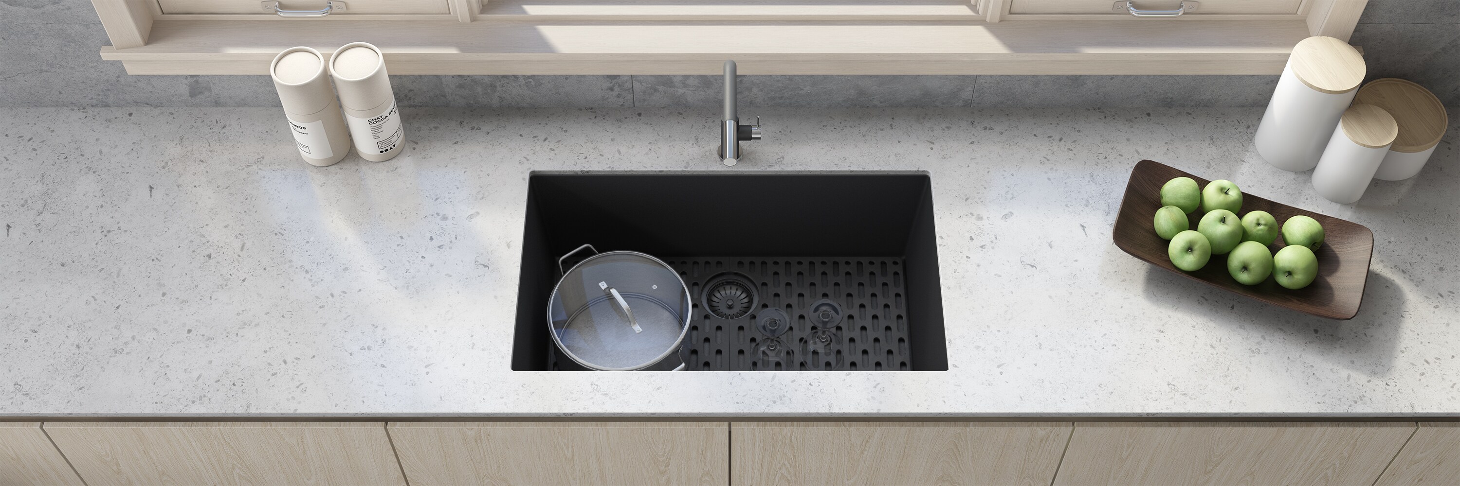 Midnight Black Granite Composite Single Bowl Kitchen Sink