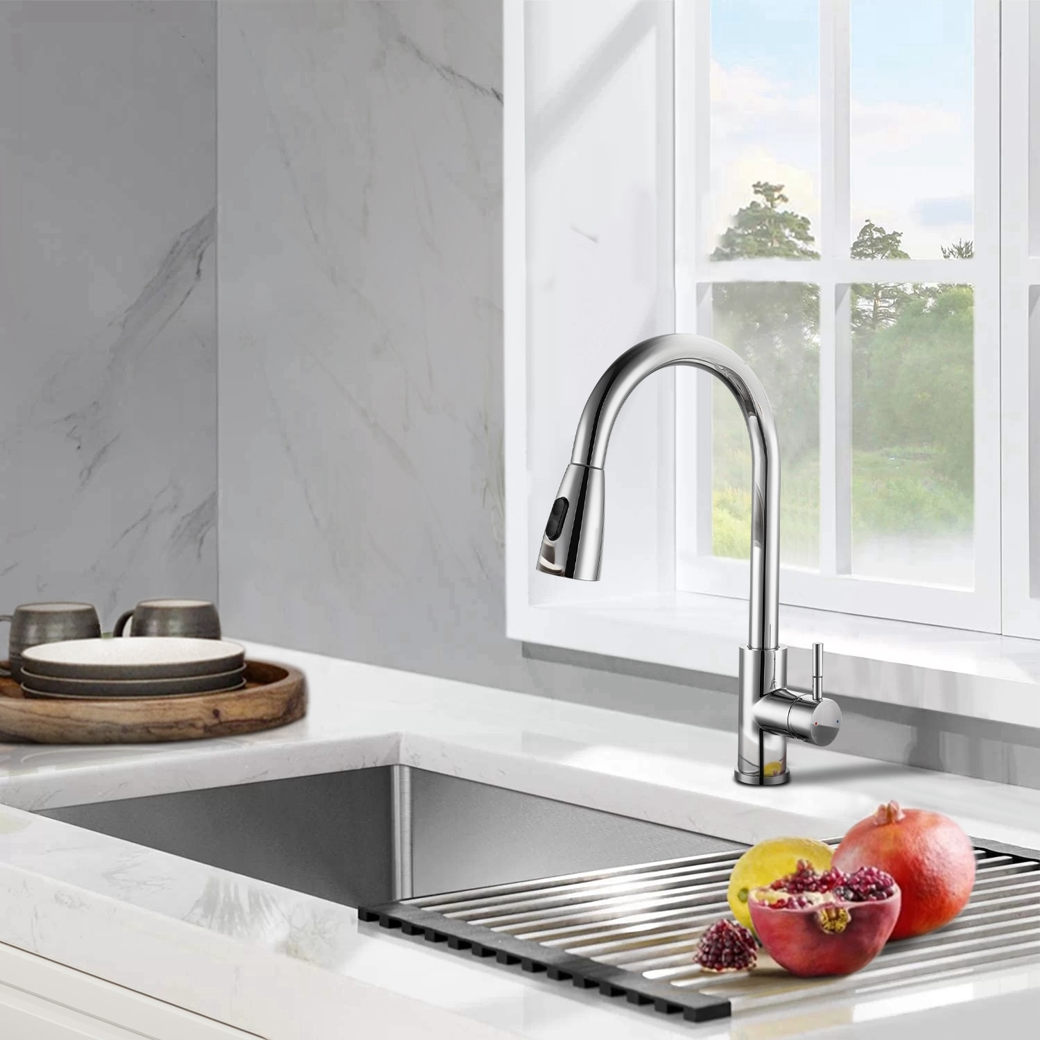 Maincraft 028HK80CH Chrome Single Handle Deck-mount Pull-down Kitchen Faucet
