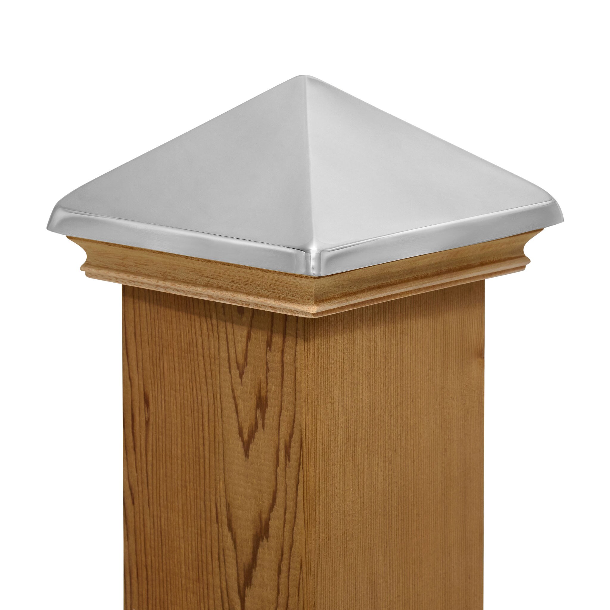 PERMAKAP 4-in x 6-in West Indies Pyramid One-Piece Sanded Stainless Steel Mahogany Deck Post Cap