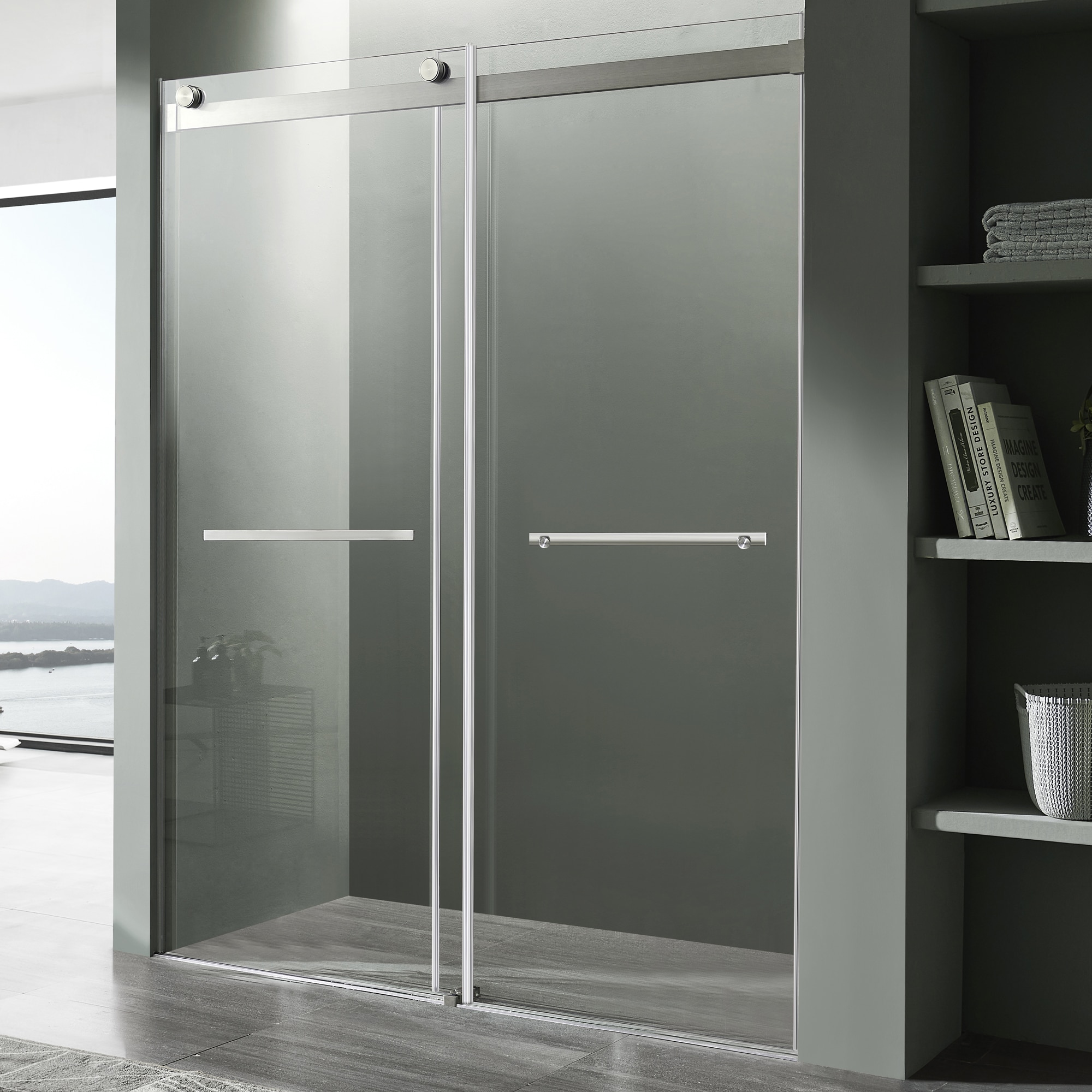 ANZZI SD-FRLS05801BN Kahn Brushed nickel 48-in W x 76-in H Frameless Sliding Shower door 5/16-in Thick Clear Glass