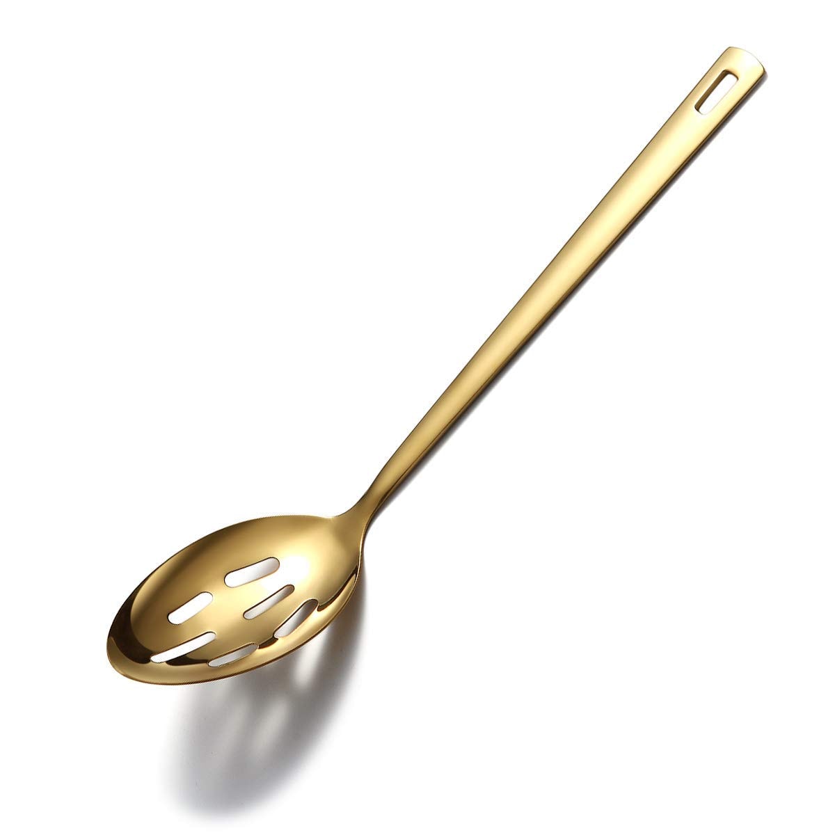 DHMHD  Berglander Gold Cooking Spoon Stainless Steel Slotted Serving Spoon Titanium Gold Plating Kitchen Basting Spoon Dishwasher Safe Easy to
