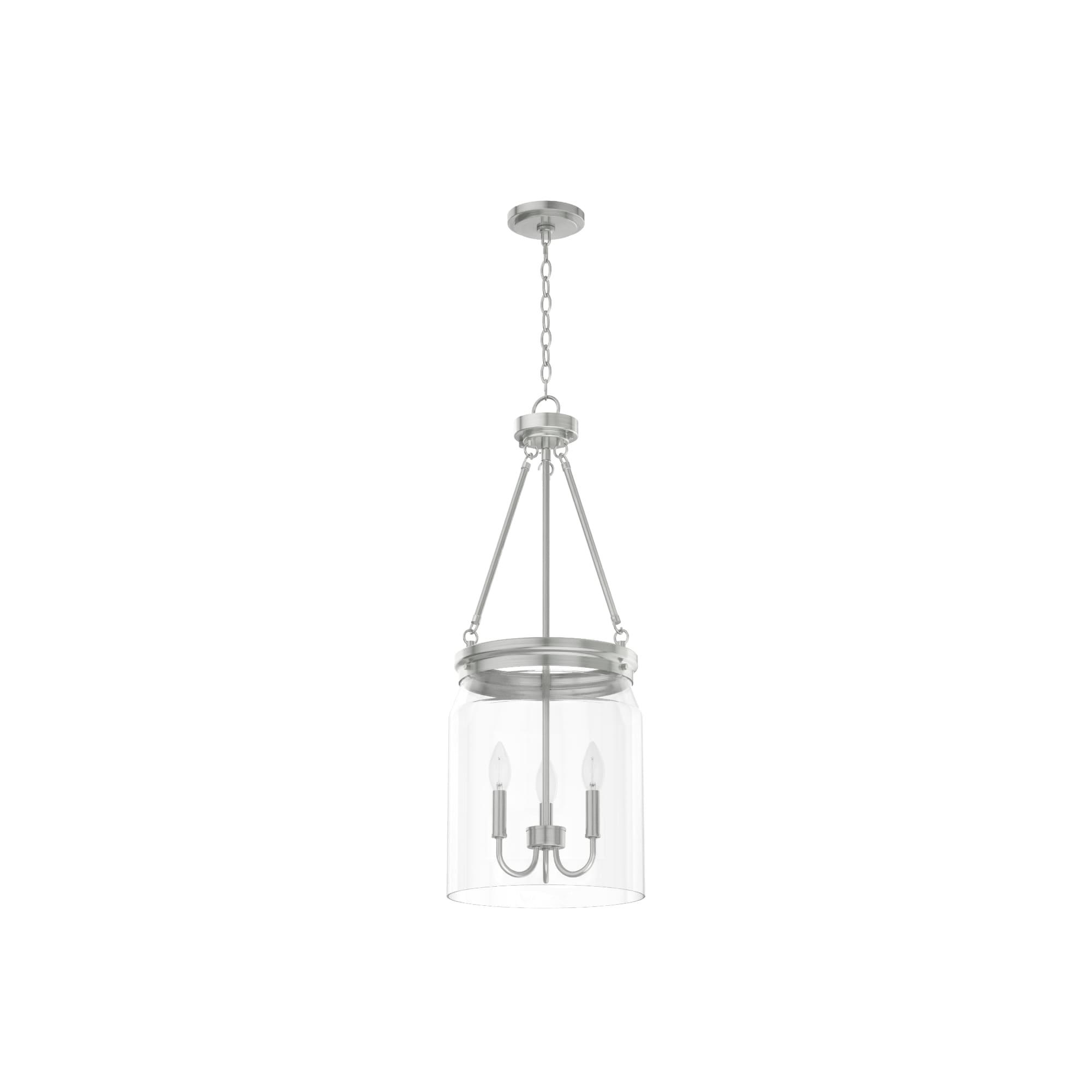 Hunter 19154 Devon Park 3 -Light Brushed Nickel Transitional Clear glass Urn Medium Hanging Pendant light