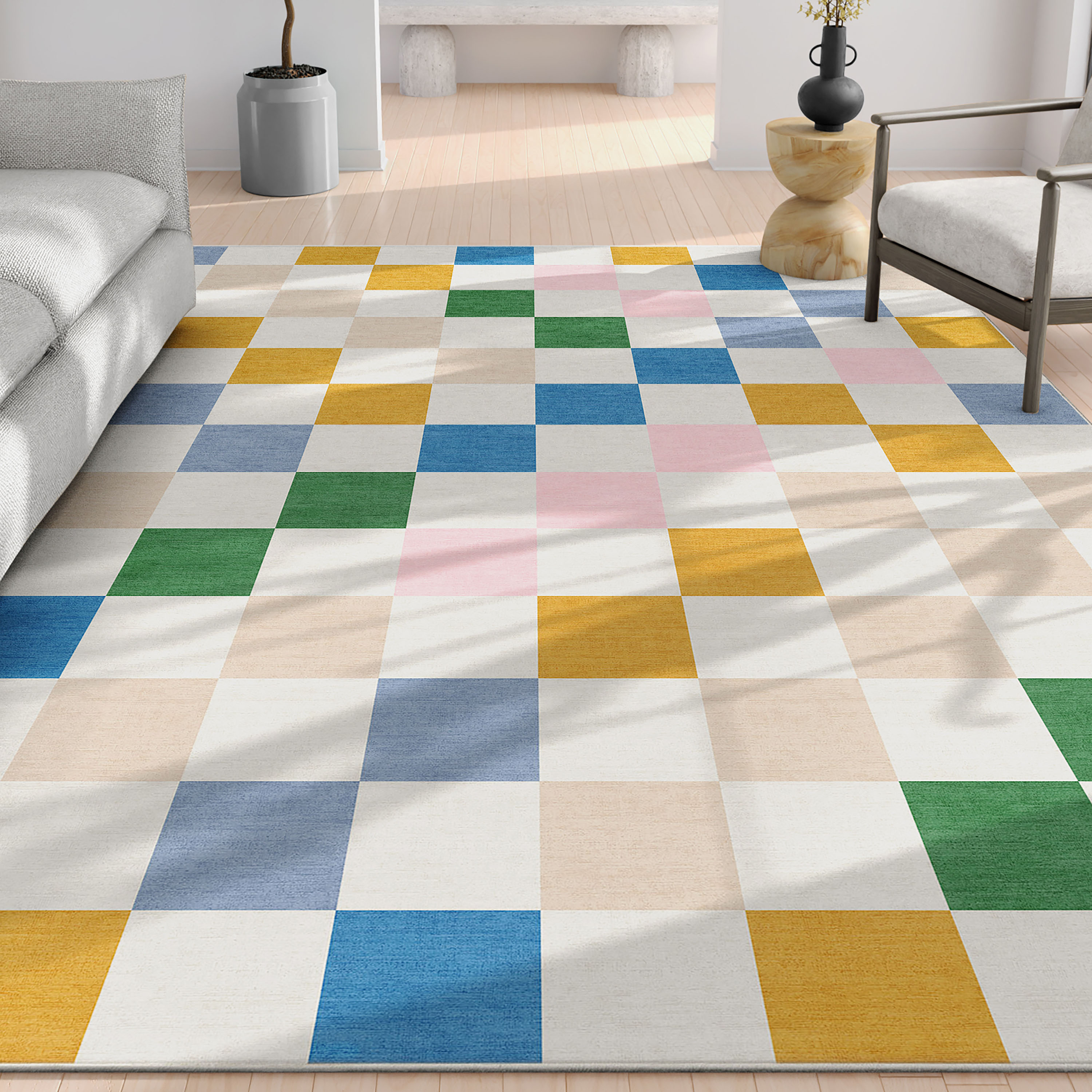 Well Woven W-KD-21A-6 Kids 6 x 9 (ft) Flatweave Polyester Multi Rectangular Indoor Geometric Mid-Century Modern Area rug