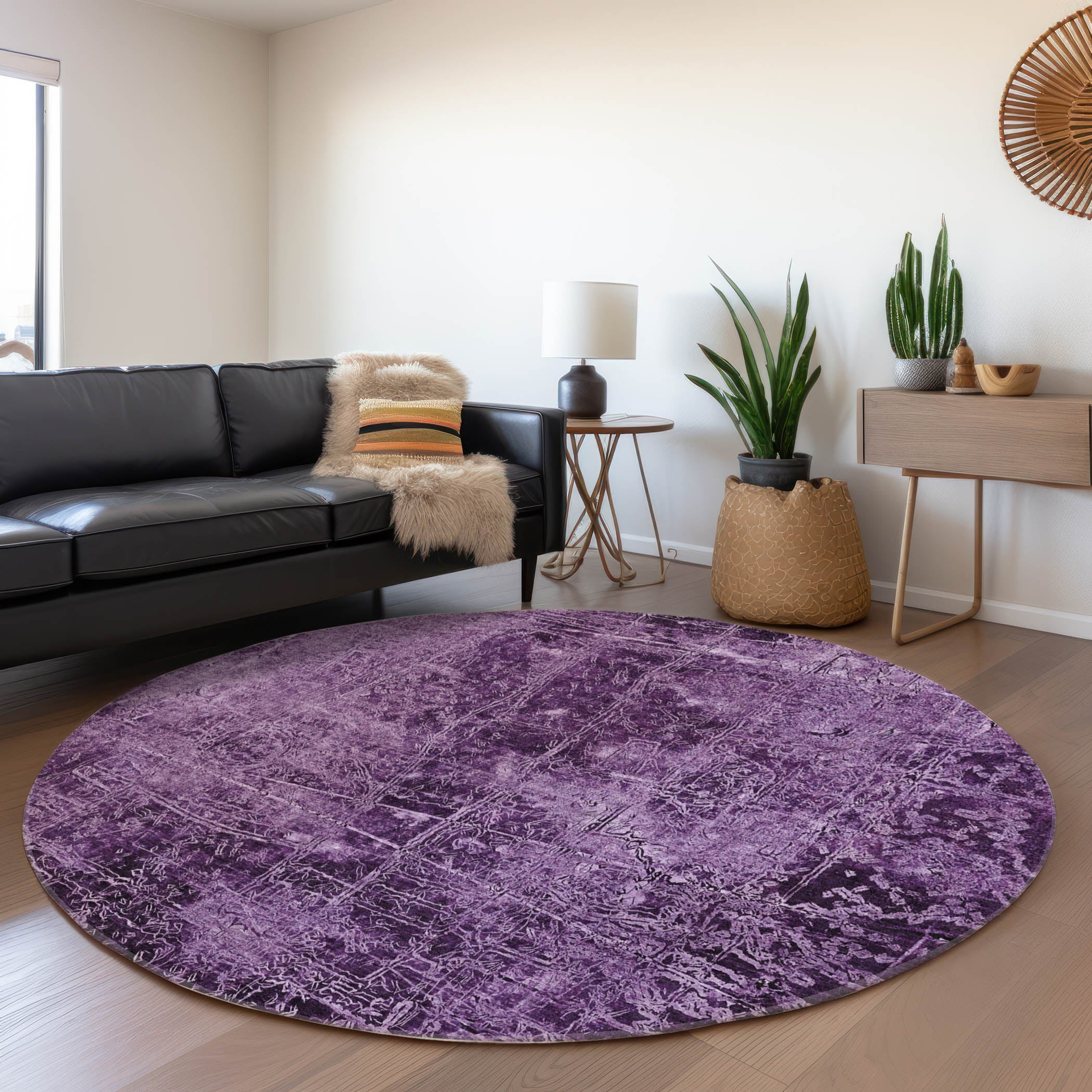 Addison Rugs ACN559PP8RO Chantille ACN559PP 8 x 8 (ft) Polyester Purple Round Indoor/Outdoor Floral/Botanical Machine washable Area rug