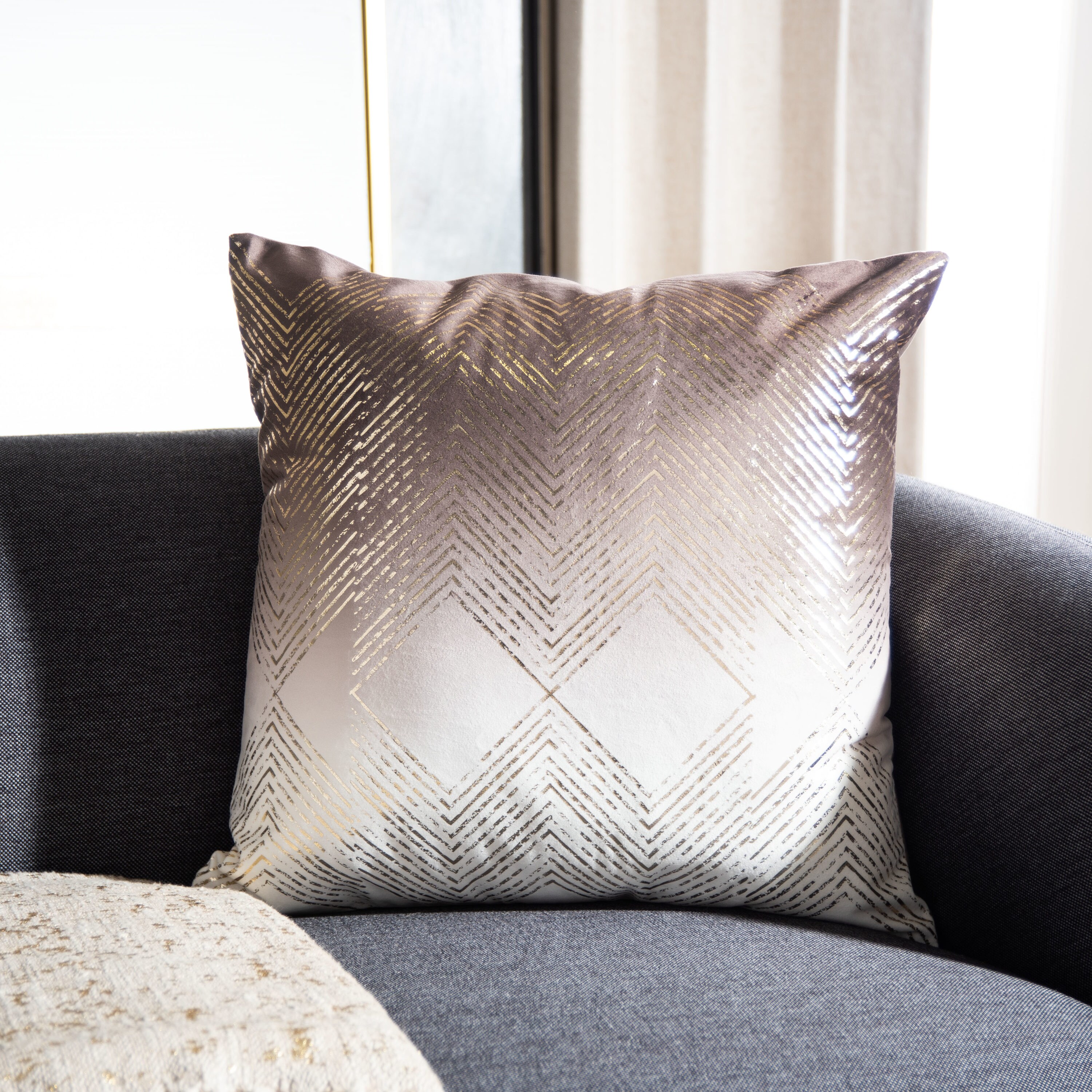 Sarla 19" Square Brown and Gold Art Deco Pillow