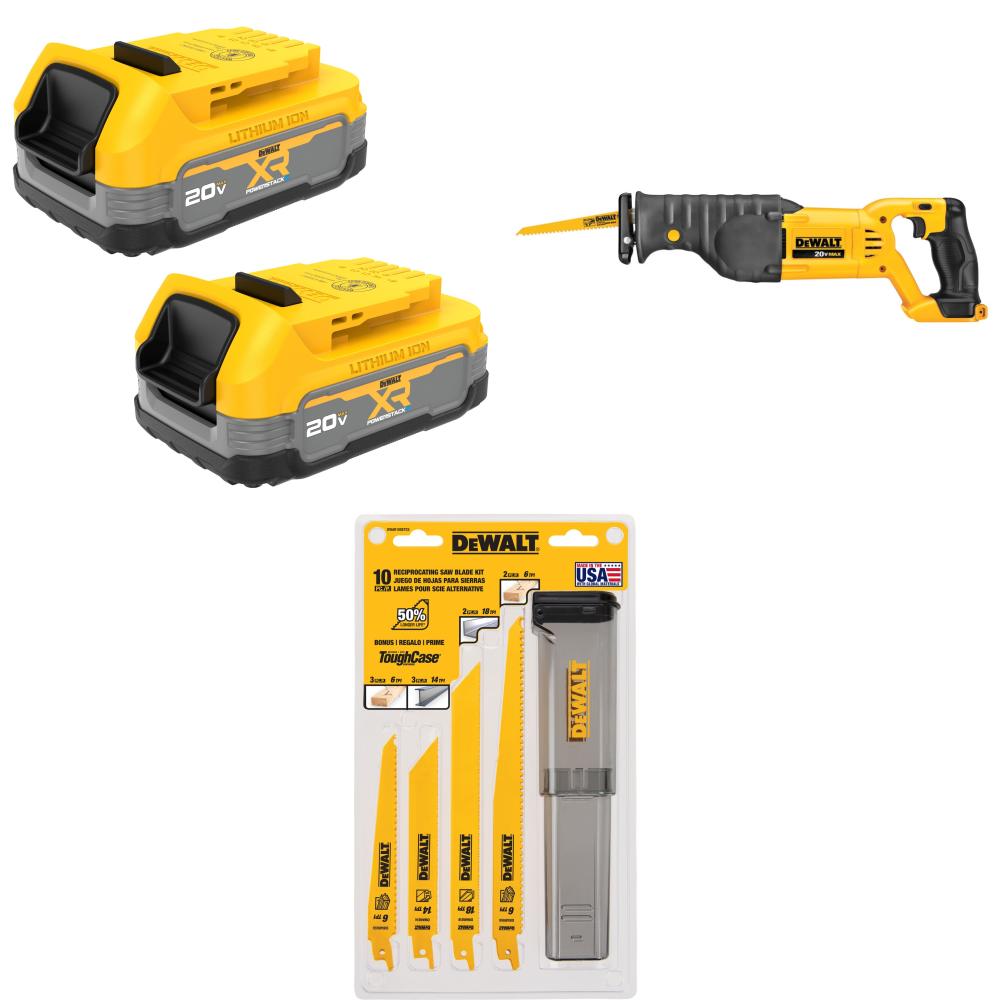 DEWALT  20V MAX Cordless Reciprocating Saw with 2 pack 1.7 Ah Batteries and 10-pack saw blades