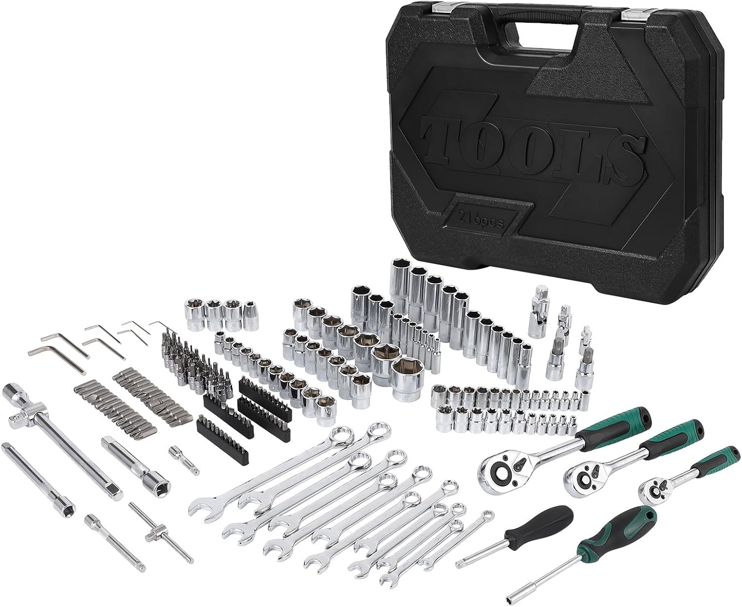IdealHouse Professional 216 Piece Mechanics Tool Set Comprehensive Auto Repair Kit with Sockets Wrenches Toolbox for Homeowners Apartment Office Mechanic DIY Car #BOX-ZZM16XLD