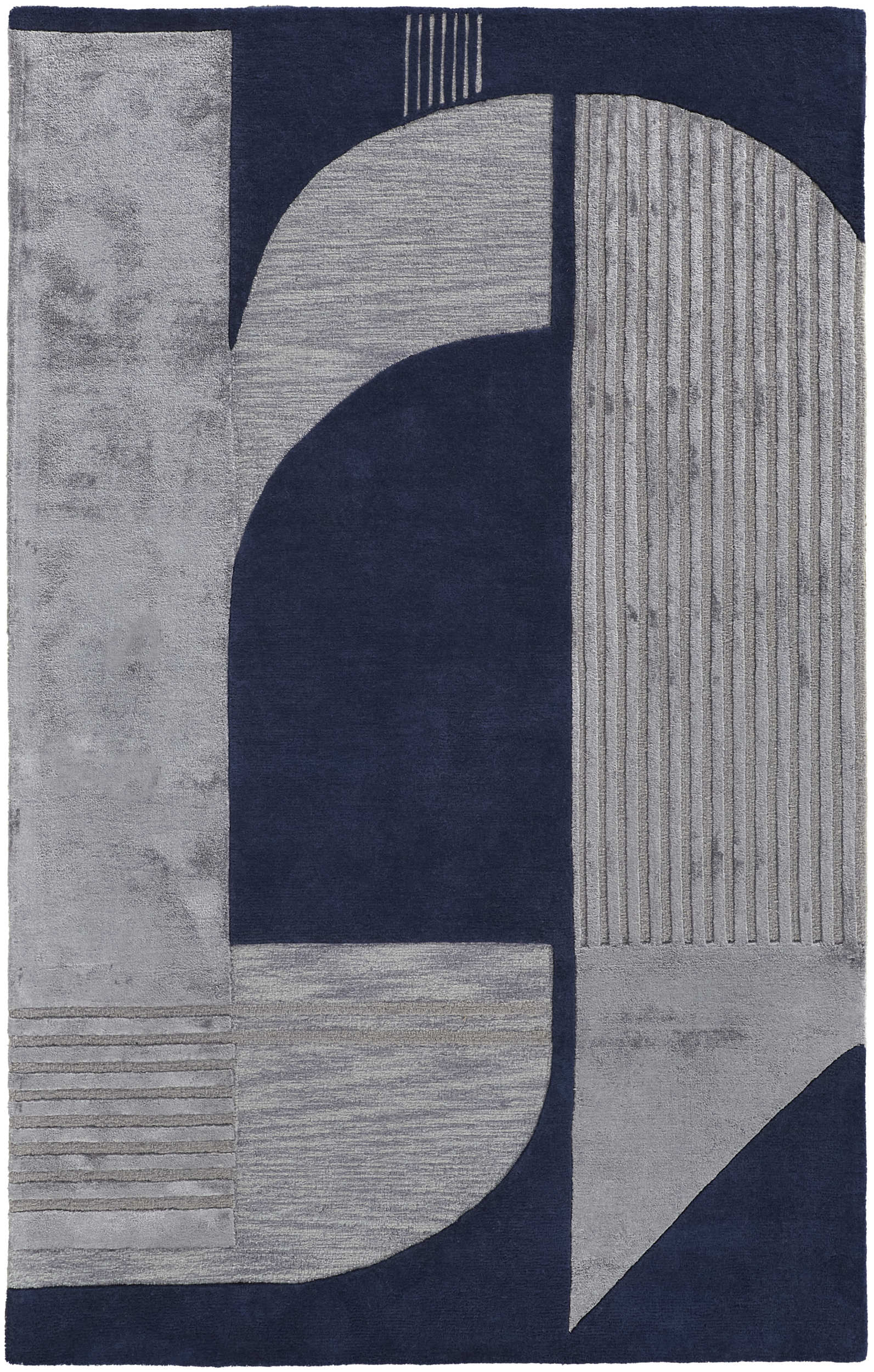 Room Envy NASR8850NVYSLVE10 5 x 8 (ft) Tufted Wool Blue/Silver Rectangular Indoor Geometric Area rug