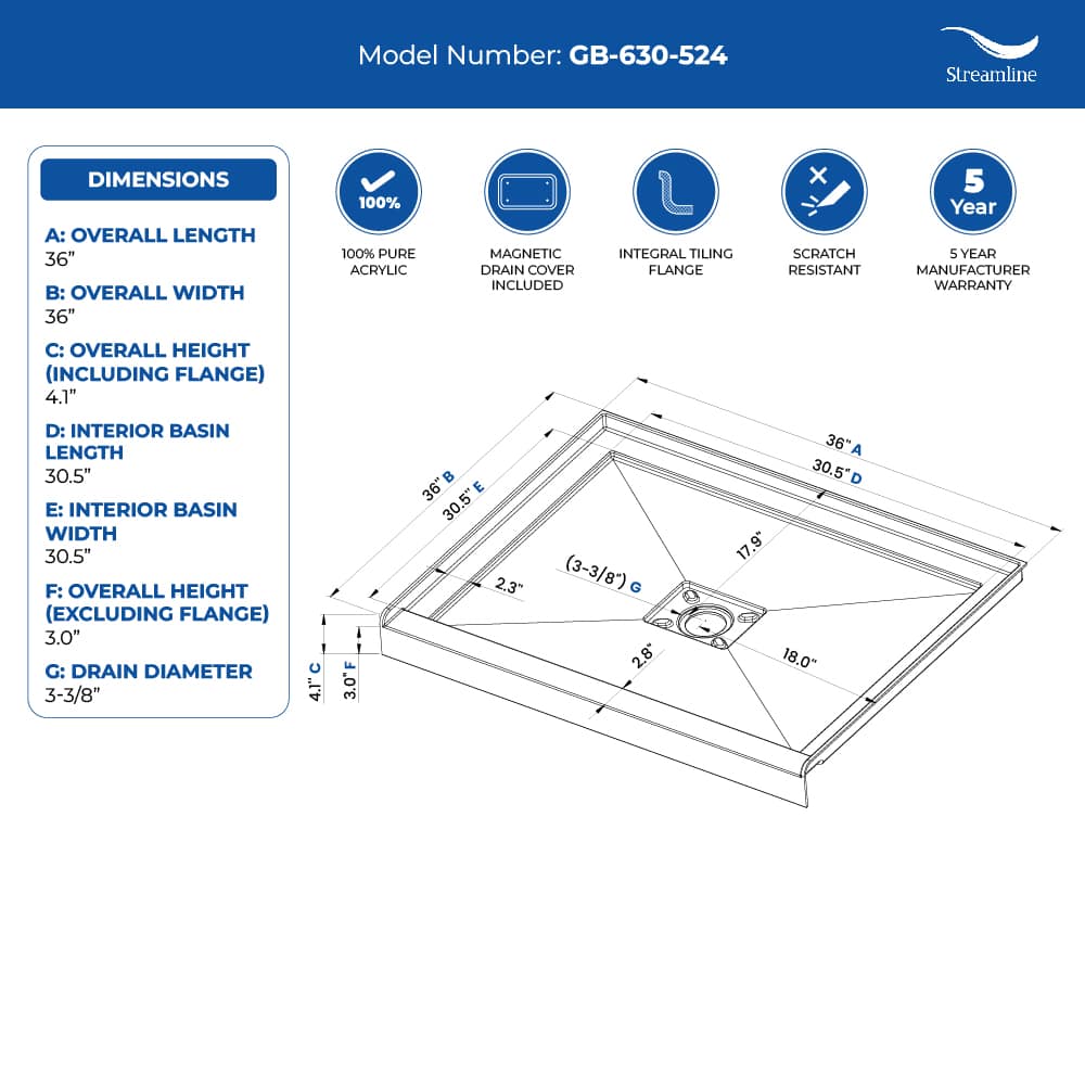 Streamline GB-630-524 Shower-Floors - View #8