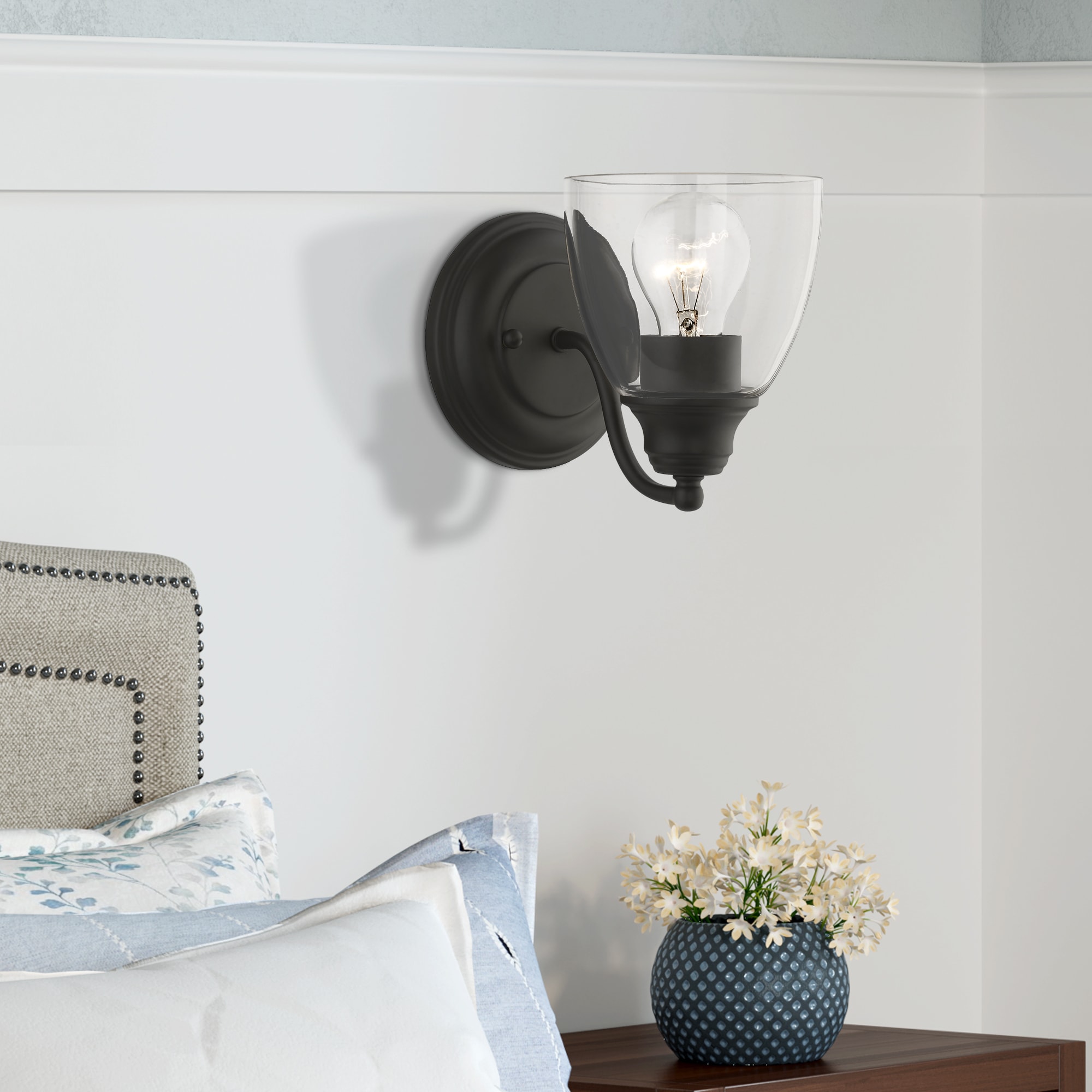 Black Hand Blown Glass 1-Light Vanity Sconce