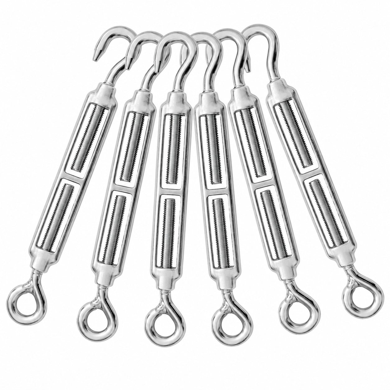 ITOPFOX 6 pcs M8 Hook Eye Turnbuckle 304 Stainless Steel Adjustable Wire Rope Tensioner Heavy Duty for Cable Railing Garden Trellis Marine