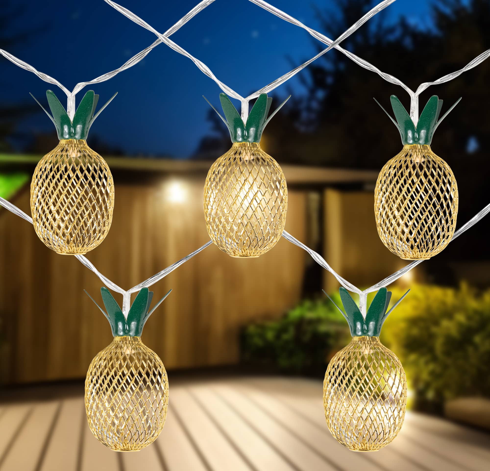 LED Pineapple Indoor Outdoor Patio Light Set - 3 feet Clear Wire - 10ct