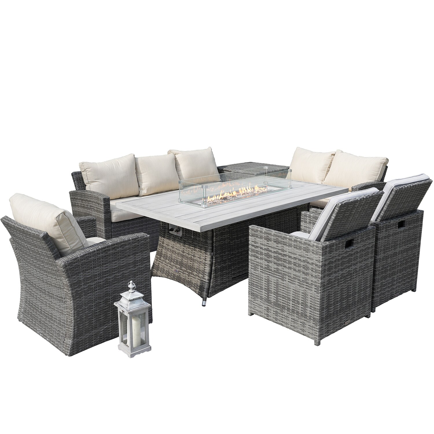 Direct Wicker DWG-1406BRA3234C-GR 7 -Piece Wicker Patio Sofa Conversation Set with Gray Cushions