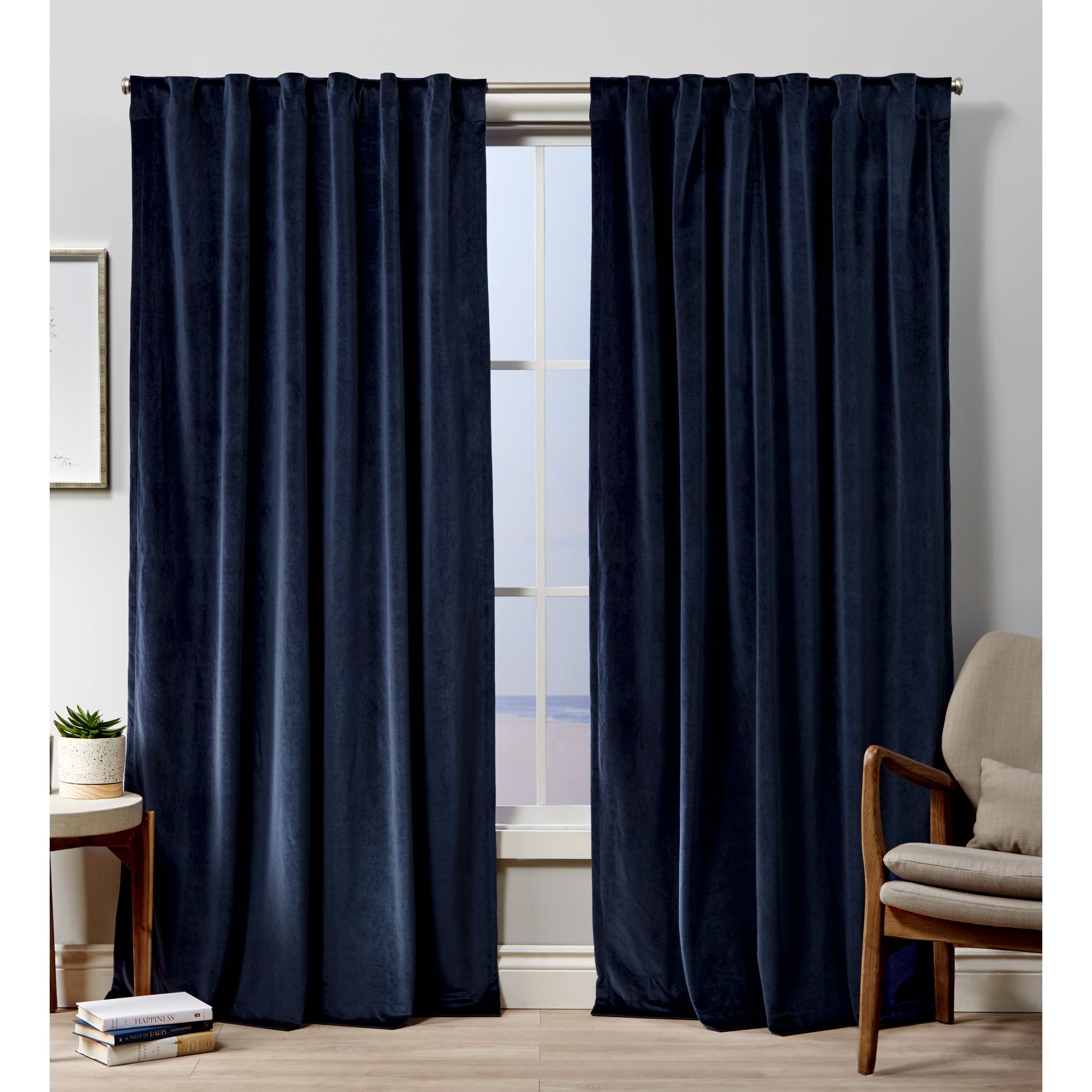 Exclusive Home EH8428-02 2-84H 84-in Navy Light filtering Back tab Curtain panel pair