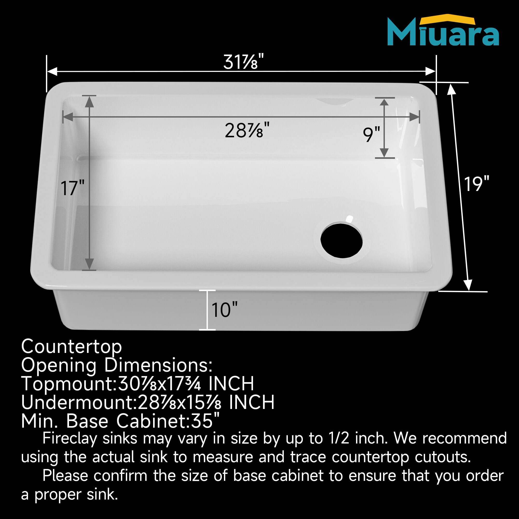 Miuara Undermount or Drop in 32-in x 19-in Offset Drain Single