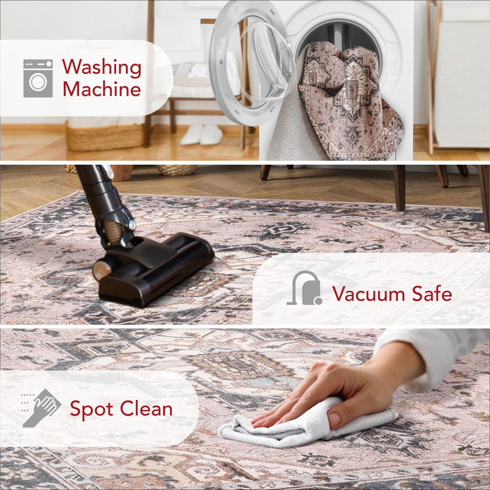 Eco-Friendly Sasha 8' x 10' Pink Medallion Washable Area Rug