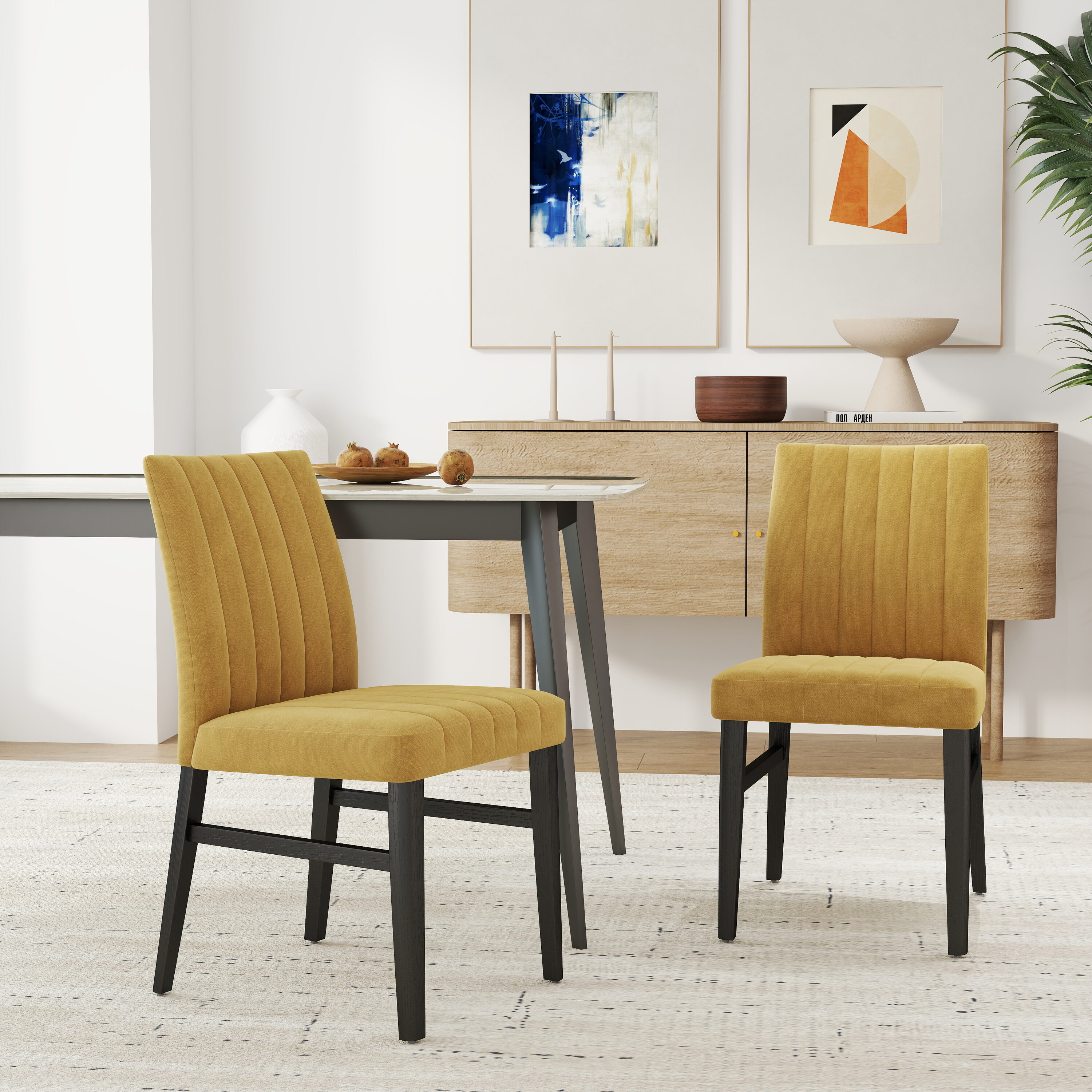 Roundhill Furniture C056YL Set of 2 Wendell Contemporary/Modern Polyester/Polyester Blend Upholstered Dining Side Chair (Wood Frame)