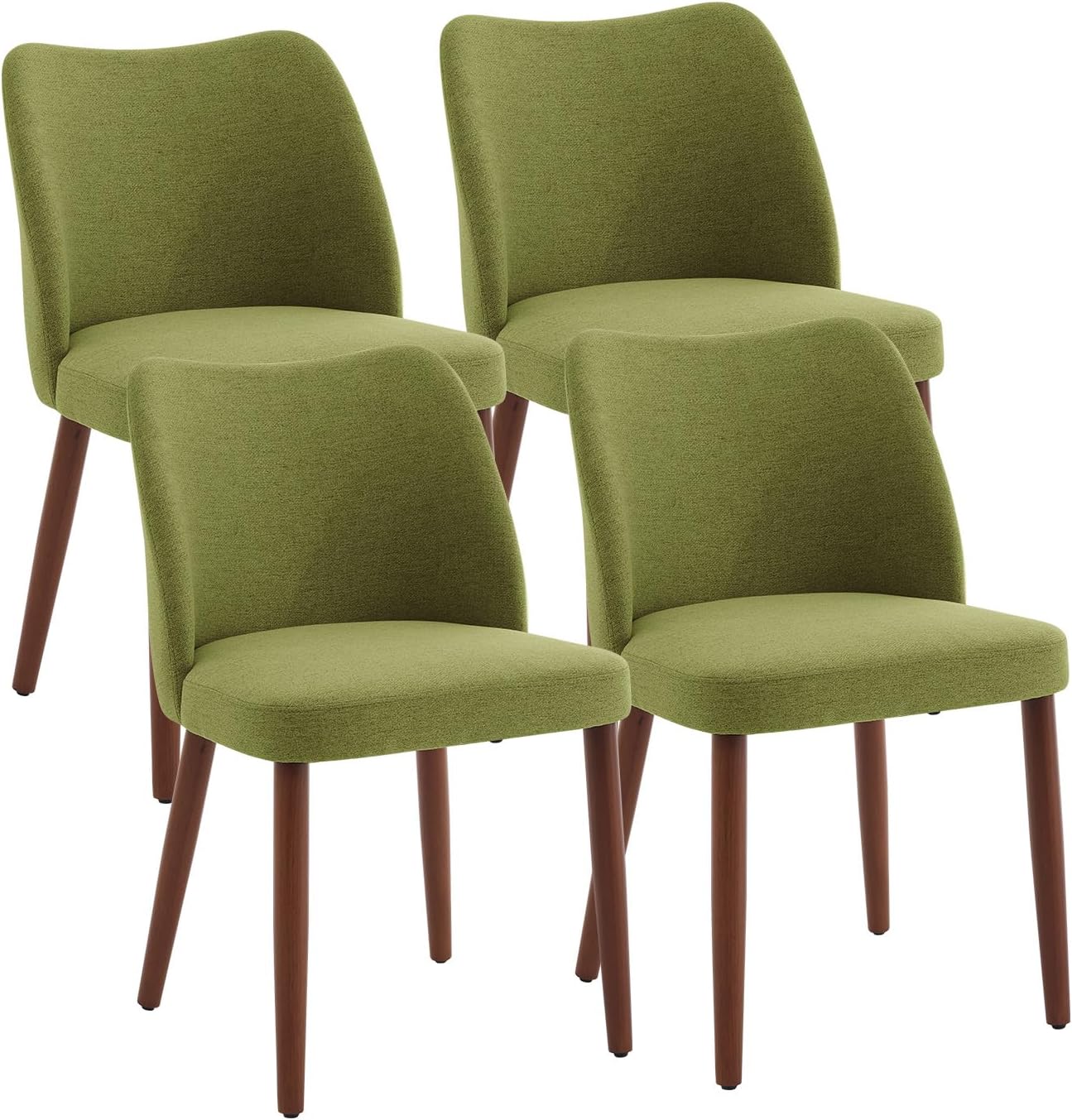 Qeetex LHF-CY-7BL106 Dining Chair Set of 4 - Linen Upholstered Dining Chair with Wood Legs - Wing Backrest - Wooden Kitchen Chair - Kitchen Chairs with Thick Cushions for Dining Room - Living Room - Green