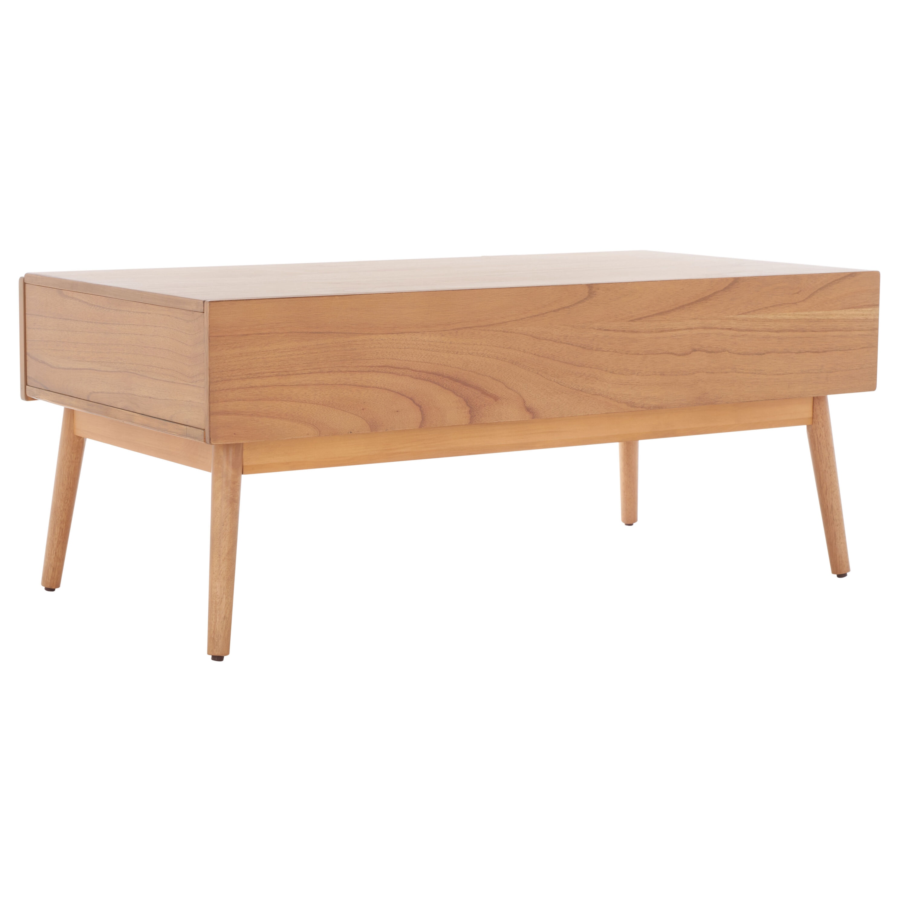 Natural Wood Rectangular Coffee Table with Woven Storage Drawers