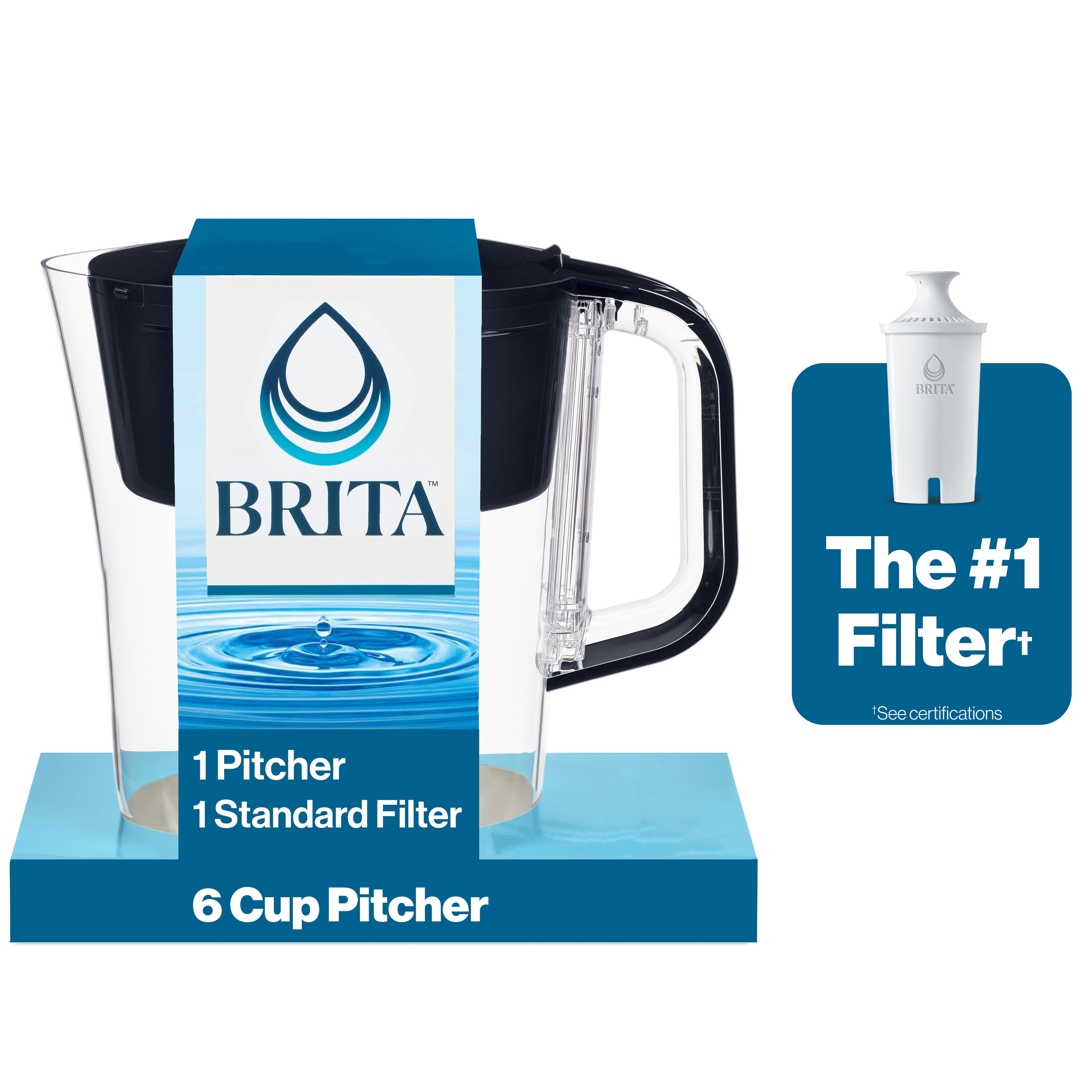 Brita 6025836093 x 6-Cup Black Plastic Water filter pitcher