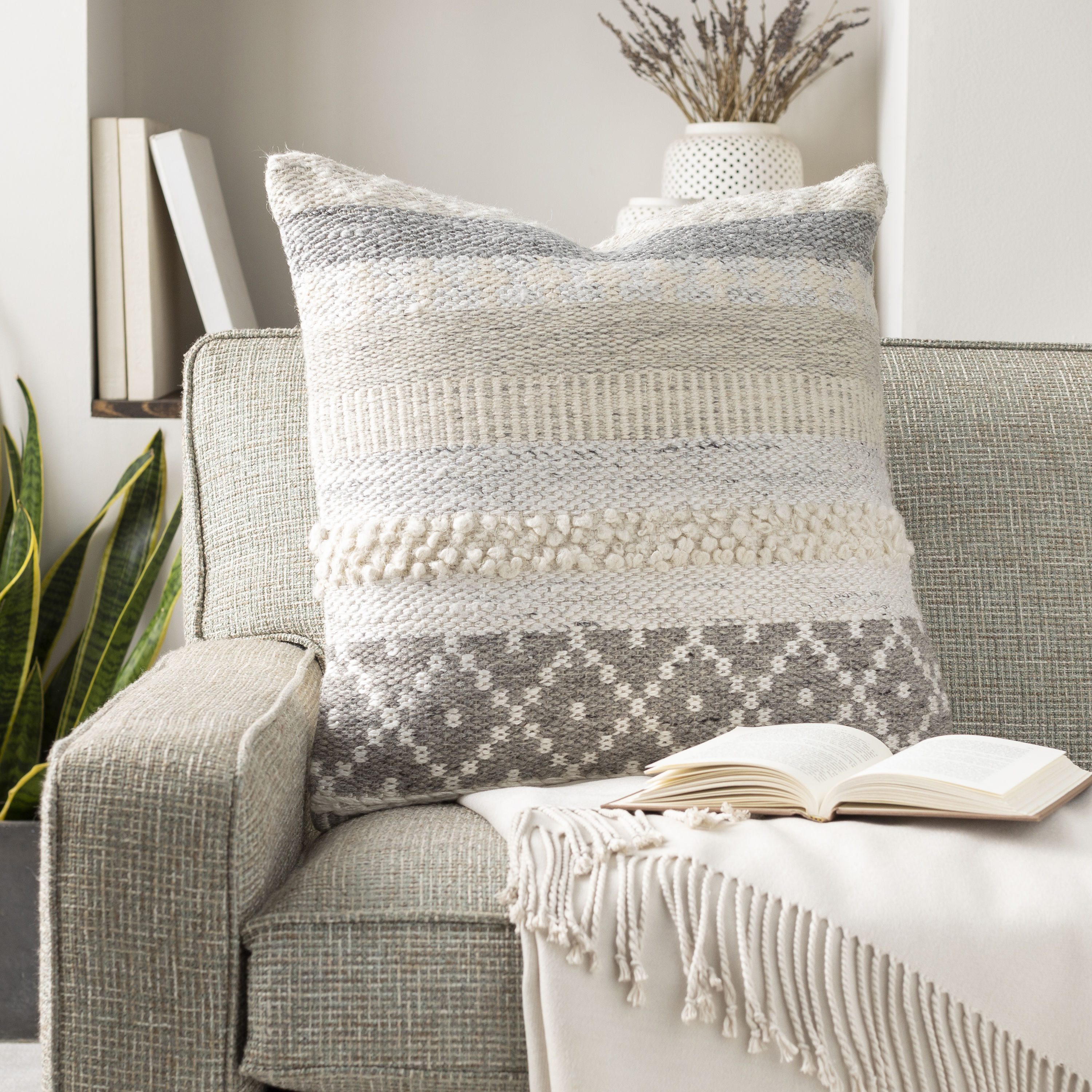 Livabliss Lorens 20-in x 20-in Taupe Indoor Decorative Pillow at Lowes.com