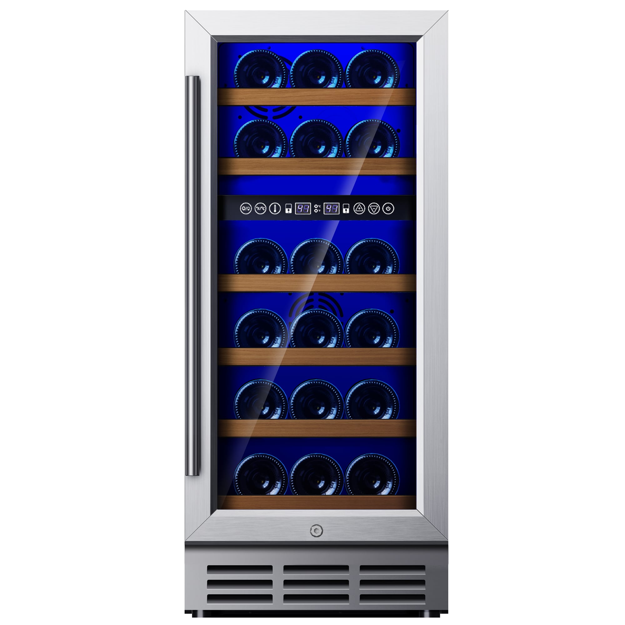 SIMZLIFE FWC004-15SI 15-in 30 Single Zone Wine Bottles Wine Coolers With 6 Adjustable Shelves and Reversible Door