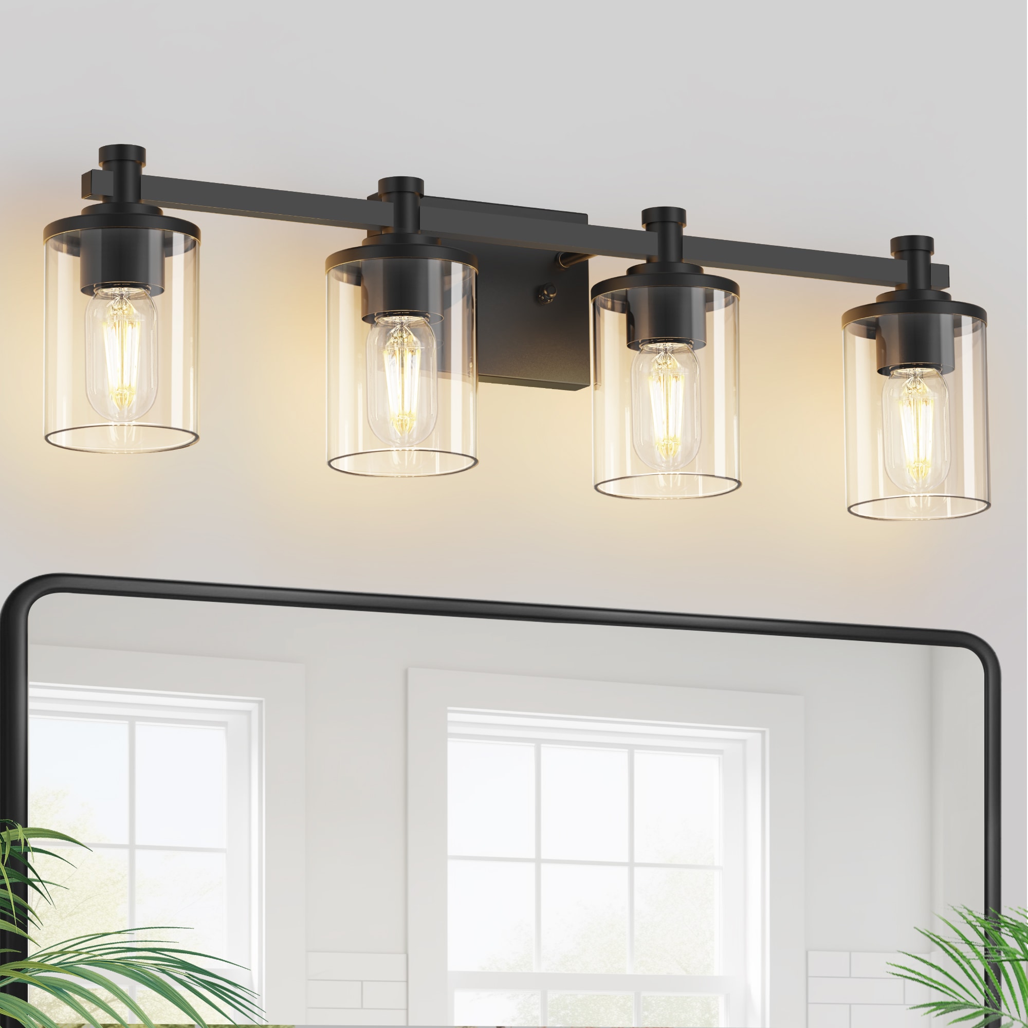 YANSUN LA-LK-JQ31901DBL-11 27.6-in 4 -Light Matte Black Industrial Vanity light