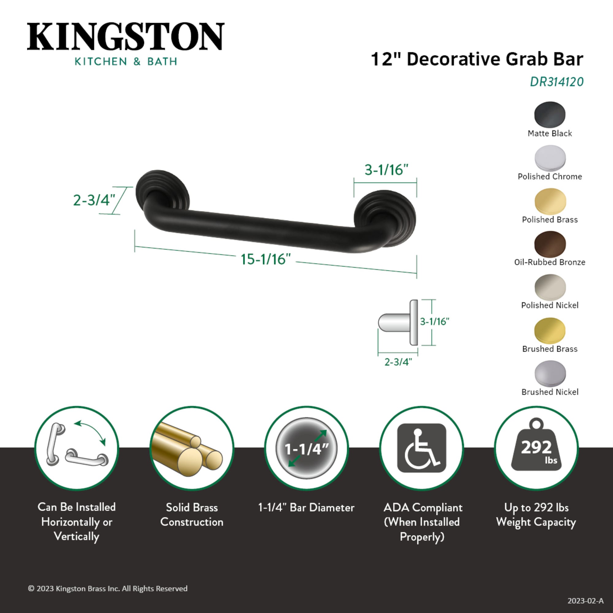 Kingston Brass WLDR314120 Grab-Bars - View #3