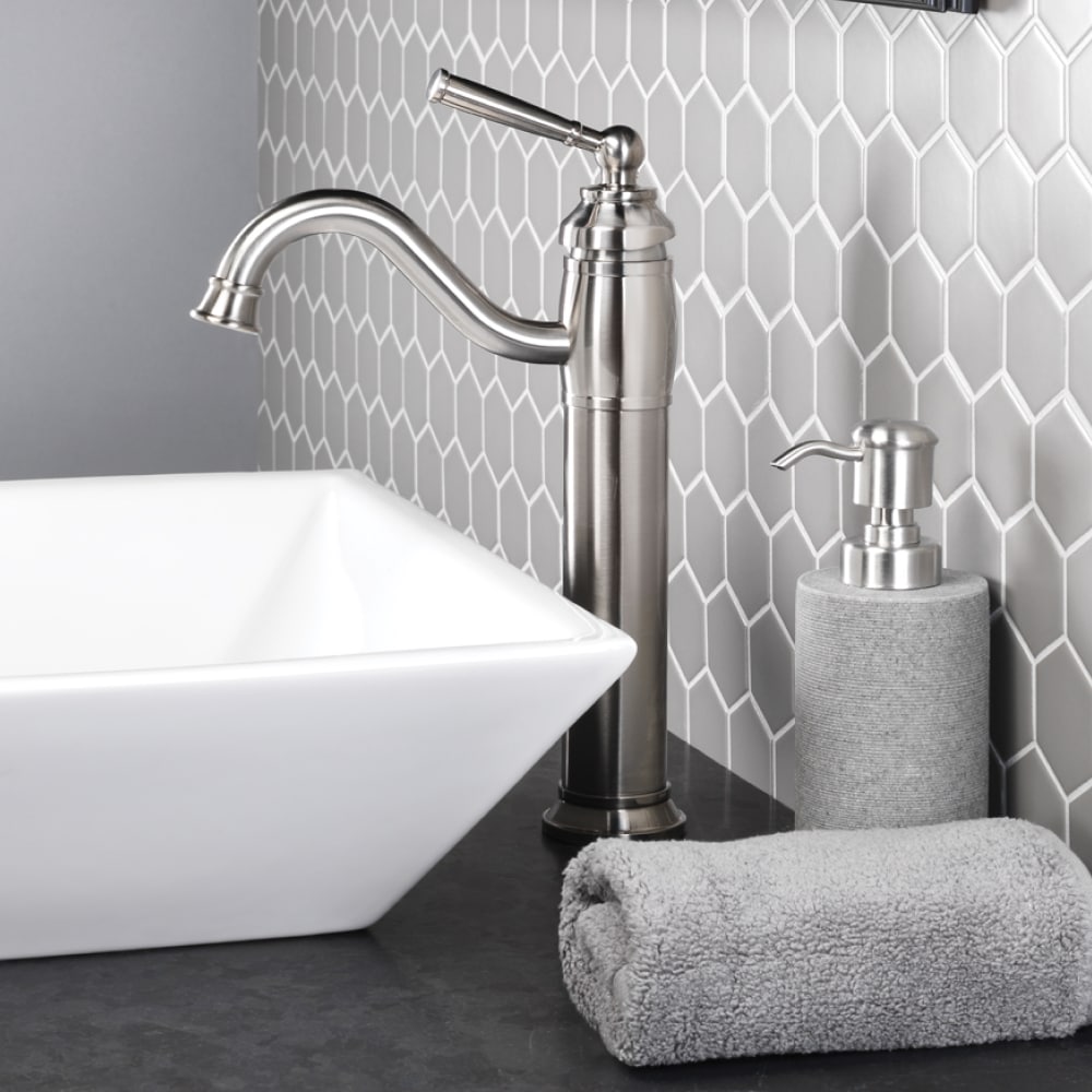 allen + roth 72-BVF11-BN-AR Reagan Brushed nickel Vessel 1-handle WaterSense Waterfall Commercial/Residential Handle Bathroom Sink Faucet with Drain