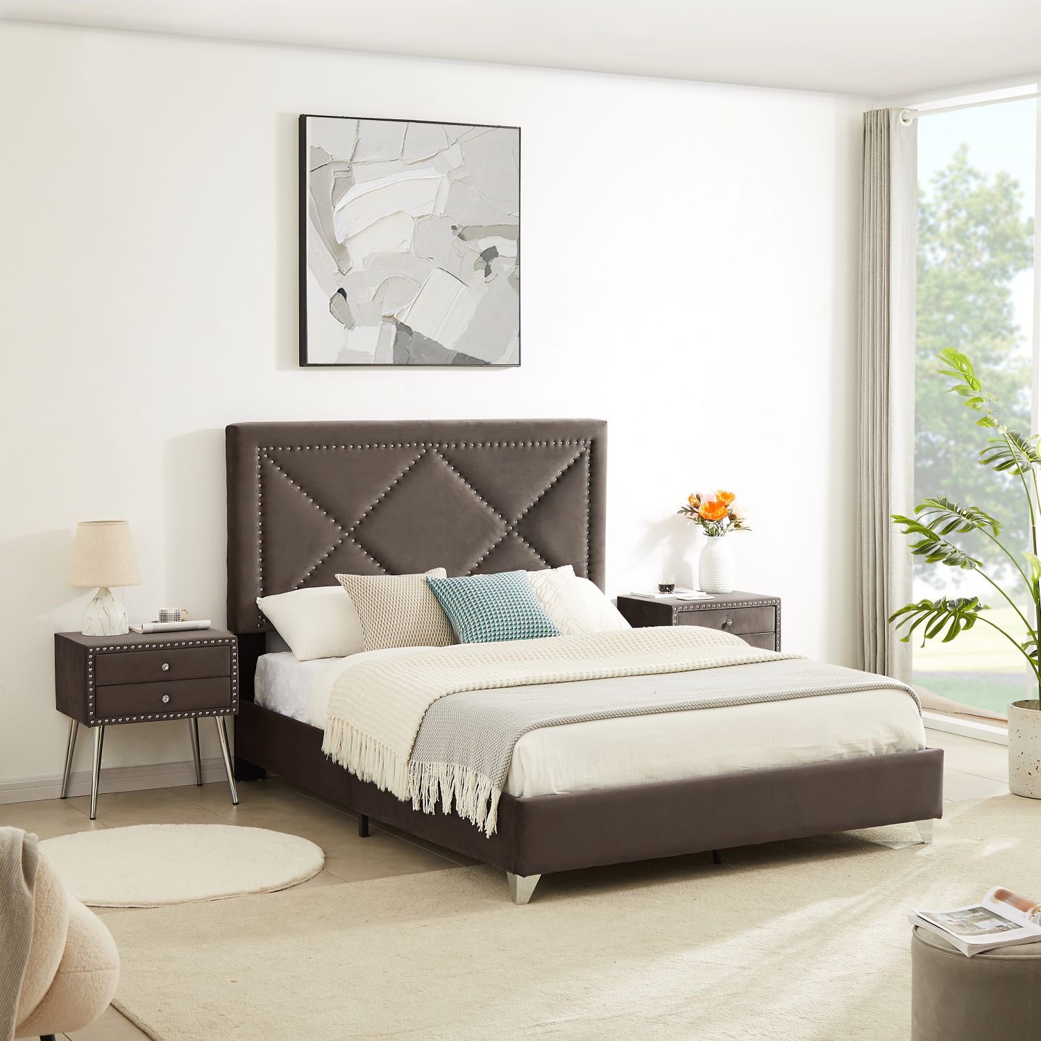 JASMODER W1302S00039 Brown Queen Composite Platform Bed