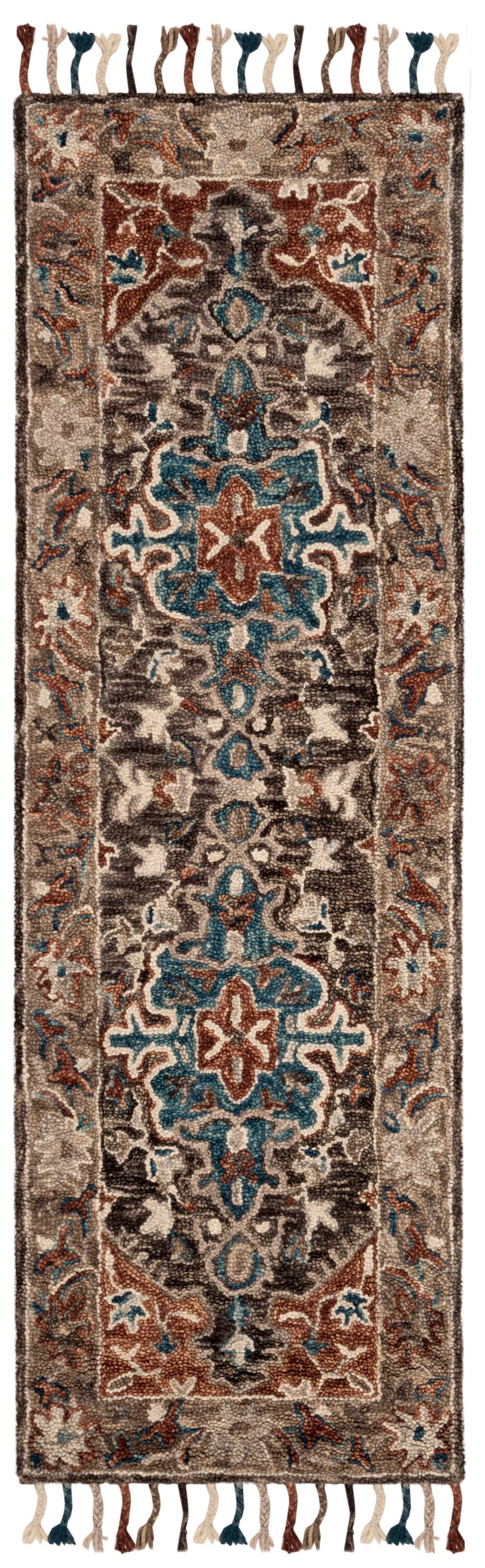 Handmade Blue Floral Wool Tufted Area Rug 27" x 5"