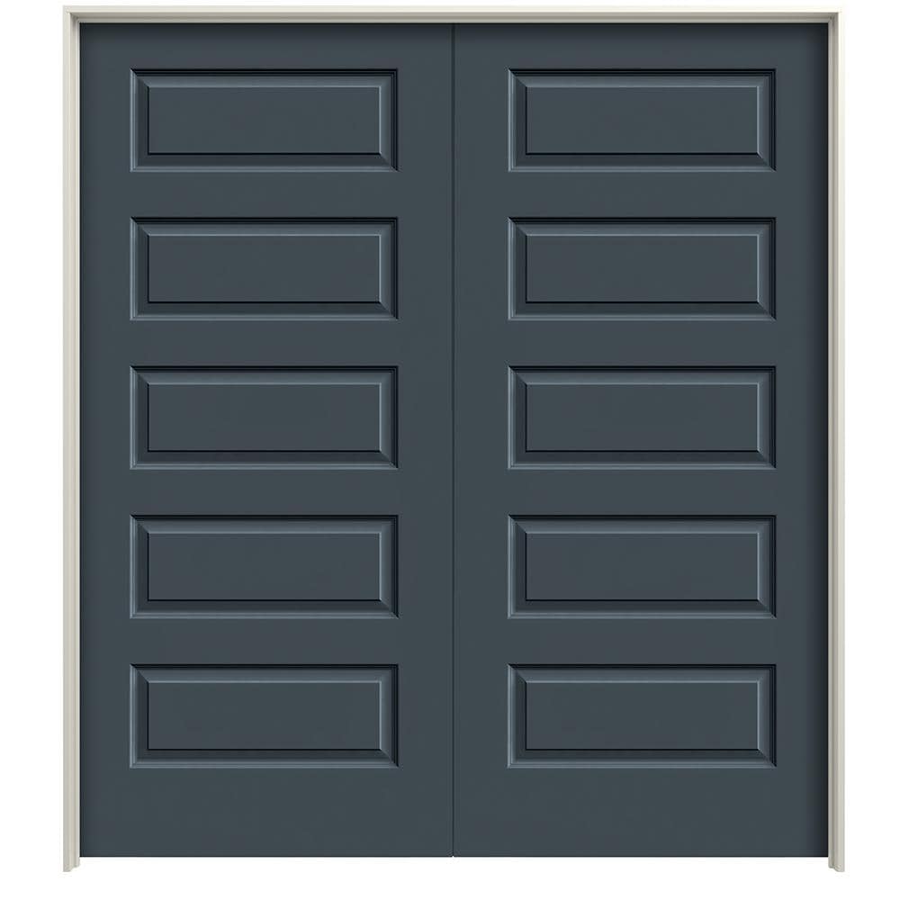 RELIABILT LO1004280 72-in x 80-in Slate Hollow core 5-panel equal Reversible/Universal Smooth Prefinished Molded composite Flat Jamb Double Prehung Interior Door