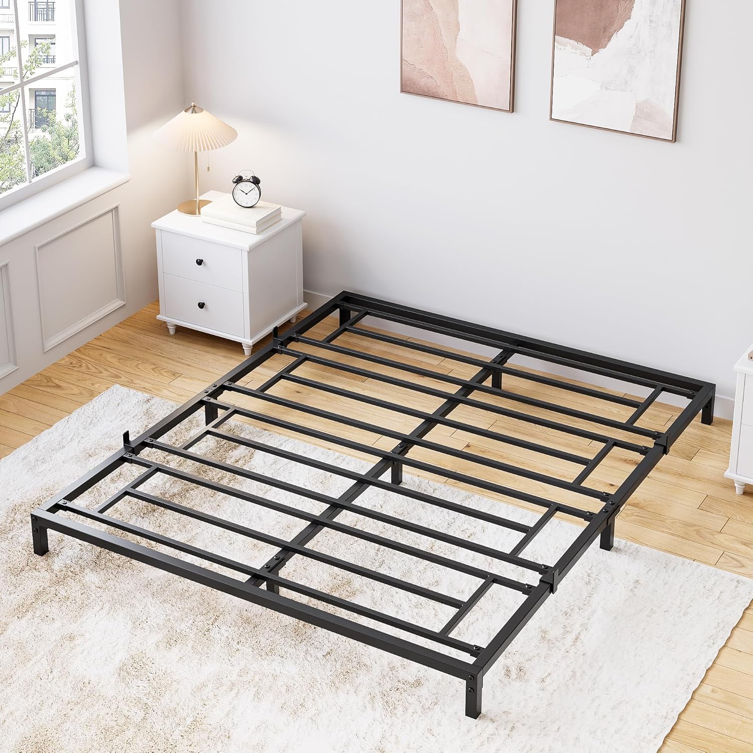 Qeetex LHF-BED-PHO-0PU0HAPI 6 Inch Queen Bed Frame with Storage Metal Platform Bed Frame with Steel Slat Support Mattress Foundation No Box Spring Needed Easy to Assemble Black