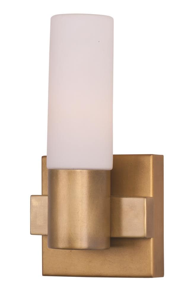 Contessa Transitional 1-Light Sconce in Natural Aged Brass with Satin White Shade