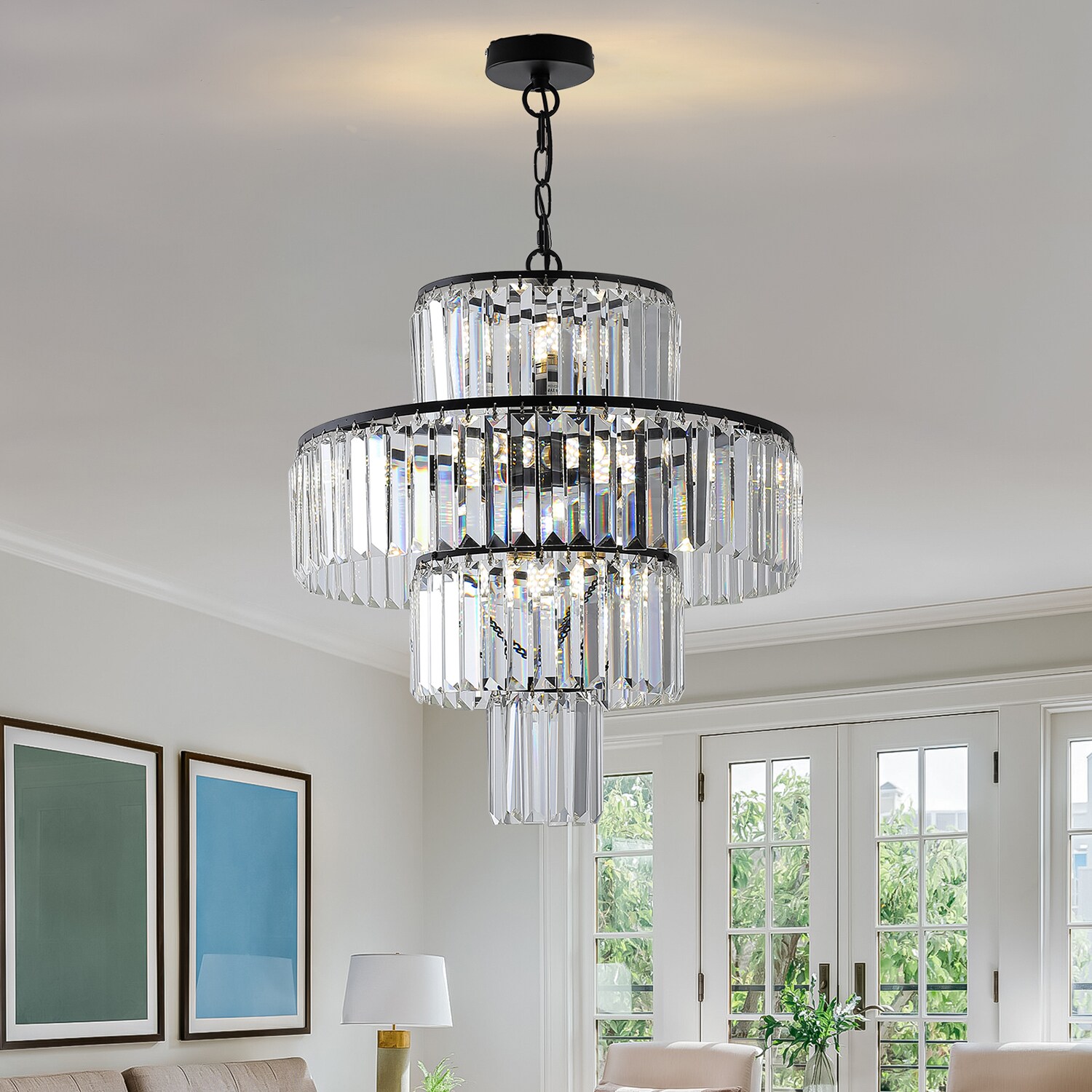GZMR GR-MG229 4-Tier Black Crystal Chandelier 12 -Light Black Modern/contemporary Crystal For Use in Bedrooms, Dining Rooms, Foyers, Kitchens, Living Rooms Chandelier