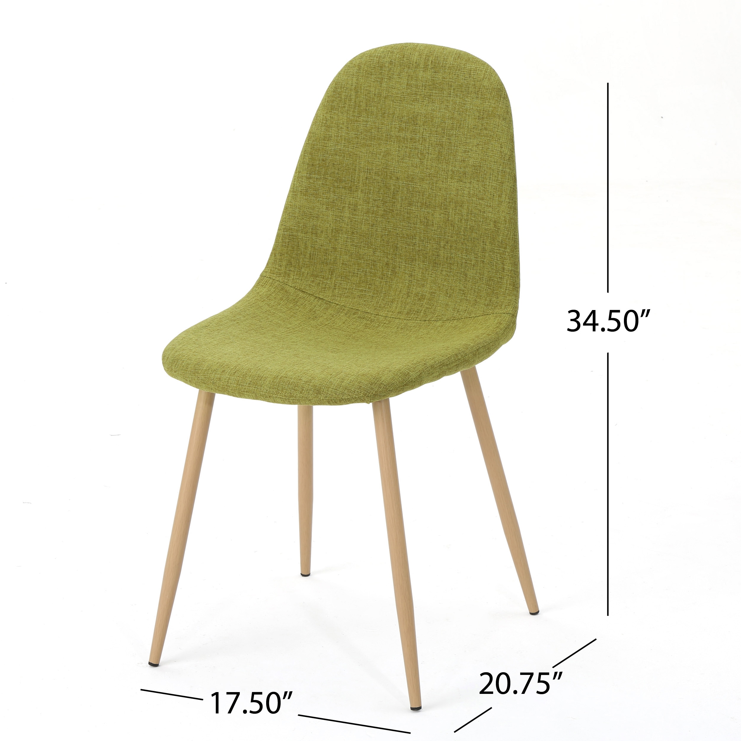 Set of 2 Green Upholstered Side Chairs with Light Brown Metal Legs