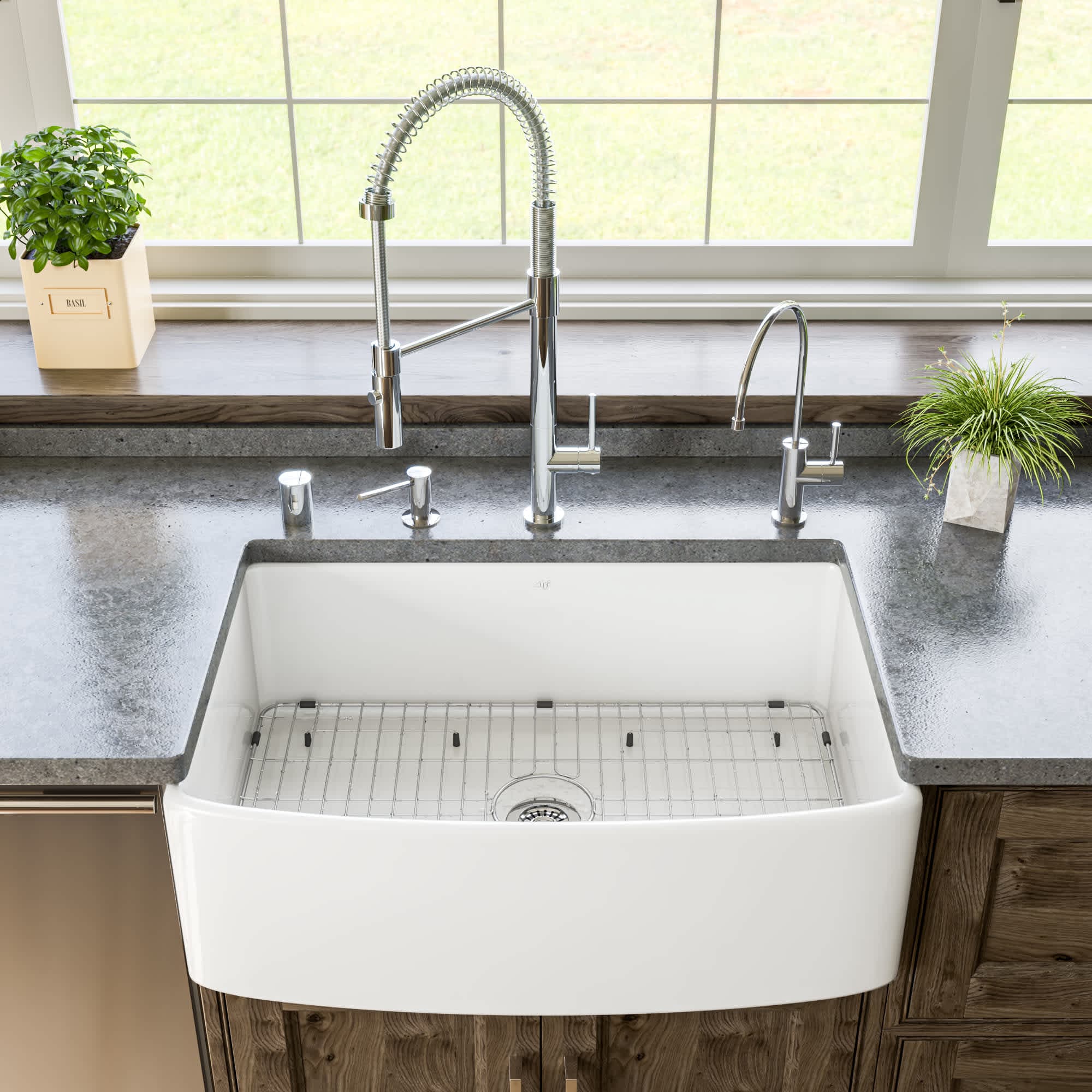 ALFI AB3318HS-BM AB3318HS-BM 33 inch Black Matte Reversible Smooth / Fluted Single Bowl Fireclay Farm Sink