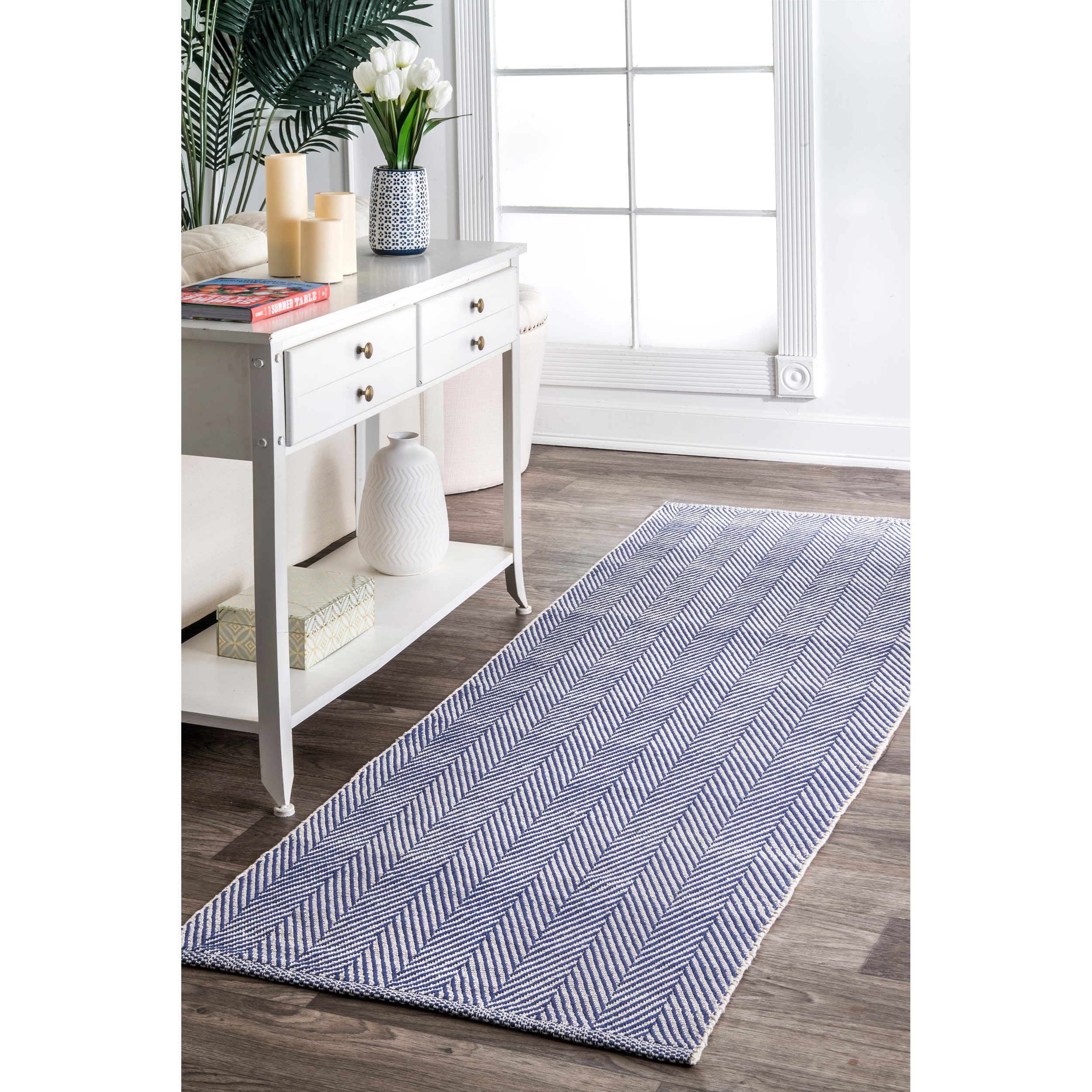 nuLOOM HMCO4A-2608 Cottage 2 x 8 (ft) Loomed Cotton Navy Rectangular Indoor Geometric Global Runner rug