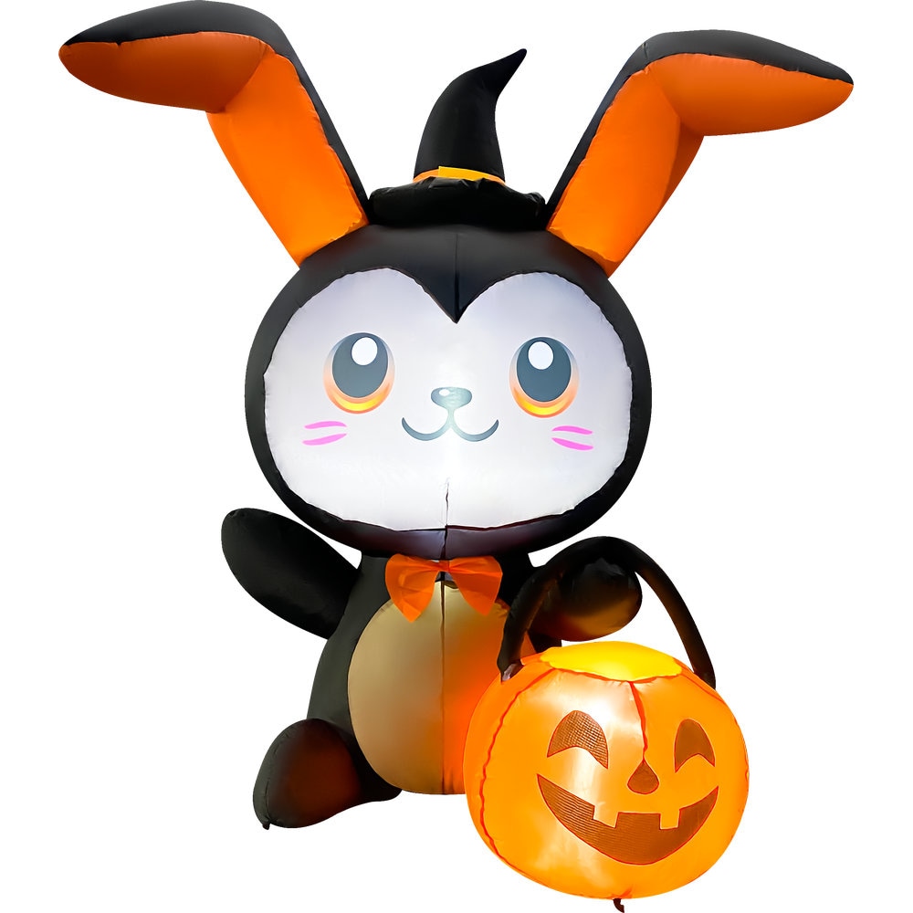 GOOSH  5FT Inflatable Halloween Bunny with Pumpkin Light-Up Yard Decoration