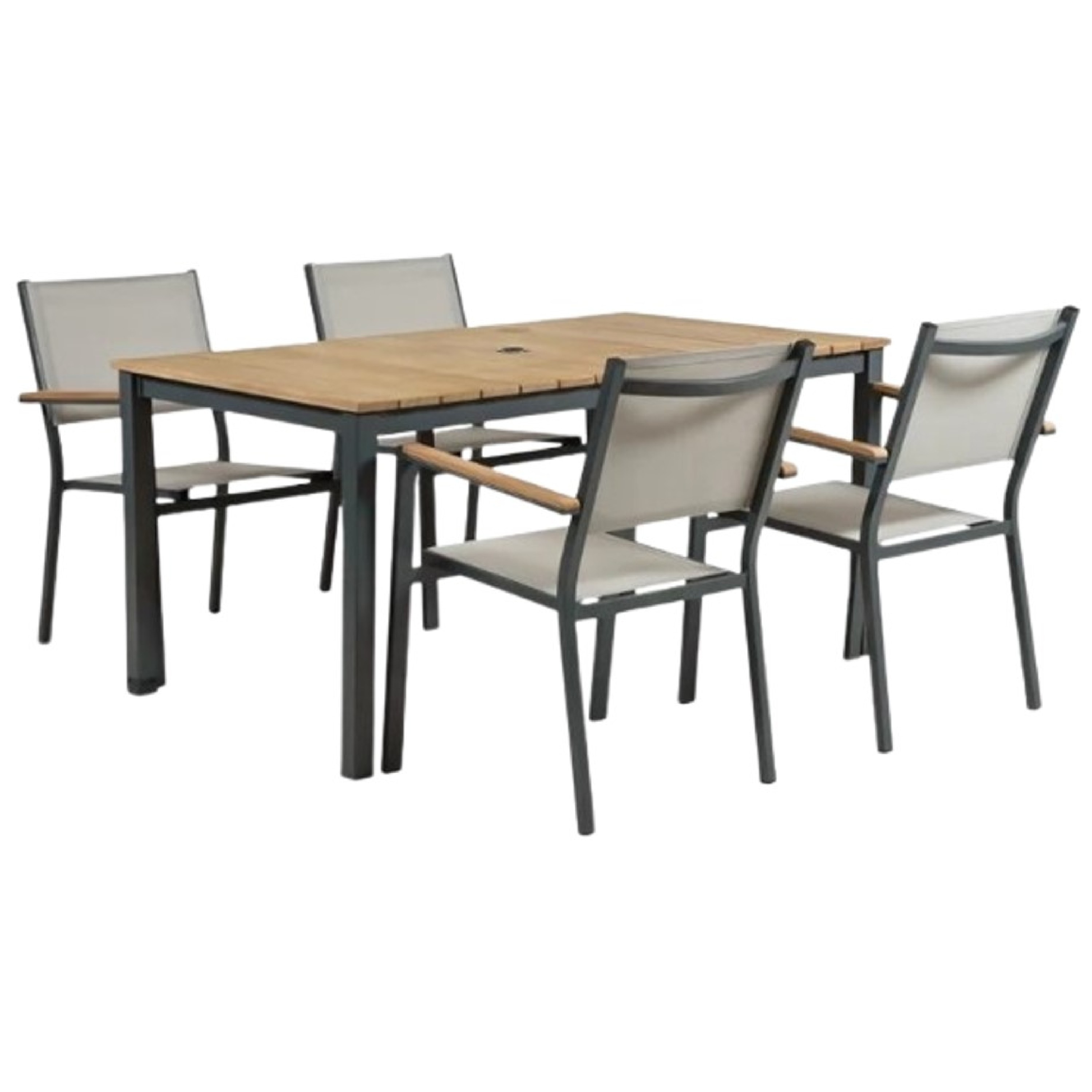 Benzara BM337267 Dining Set 4 -Piece Dark Gray, Natural Teak Brown Bistro Patio Dining Set Wood Rectangle Table with 4 Stationary Chairs