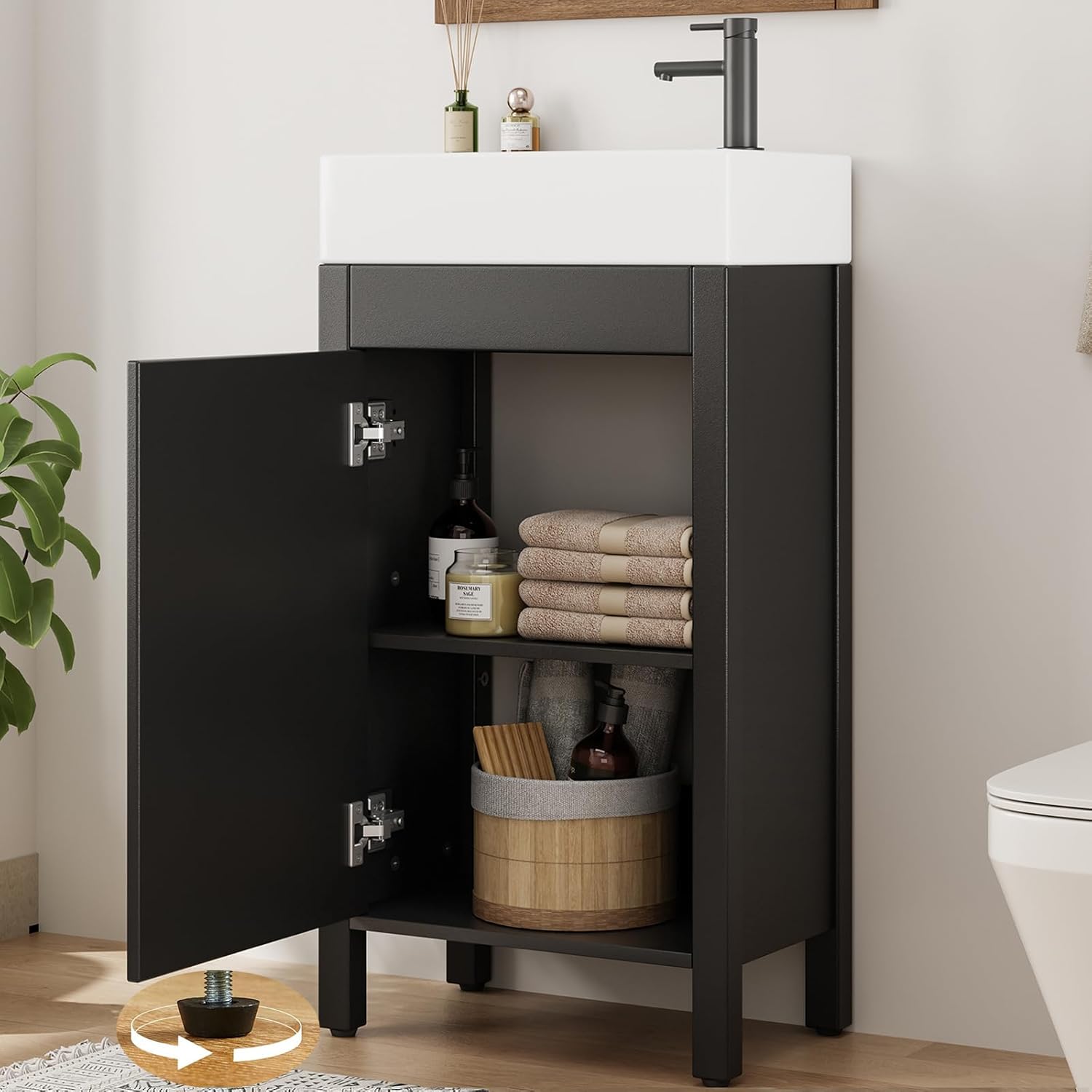 Garvee Home 16 inch Bathroom Vanity with Sink Vintage Bathroom Cabinet Vanity with Doors Farmhouse Wooden Freestanding Bathroom Cabinet with Top